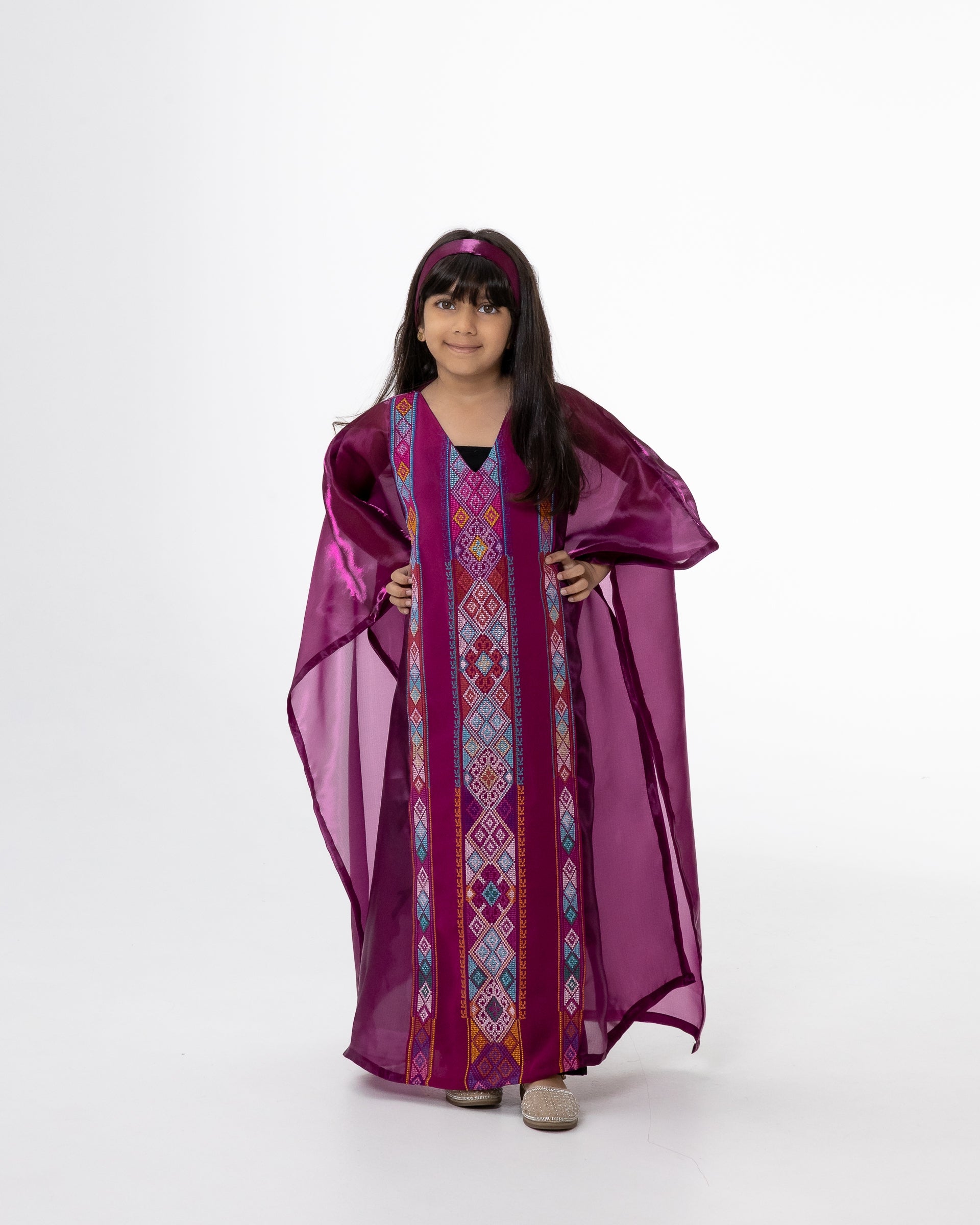 Kids Magenta Kaftan with Embroidered Details