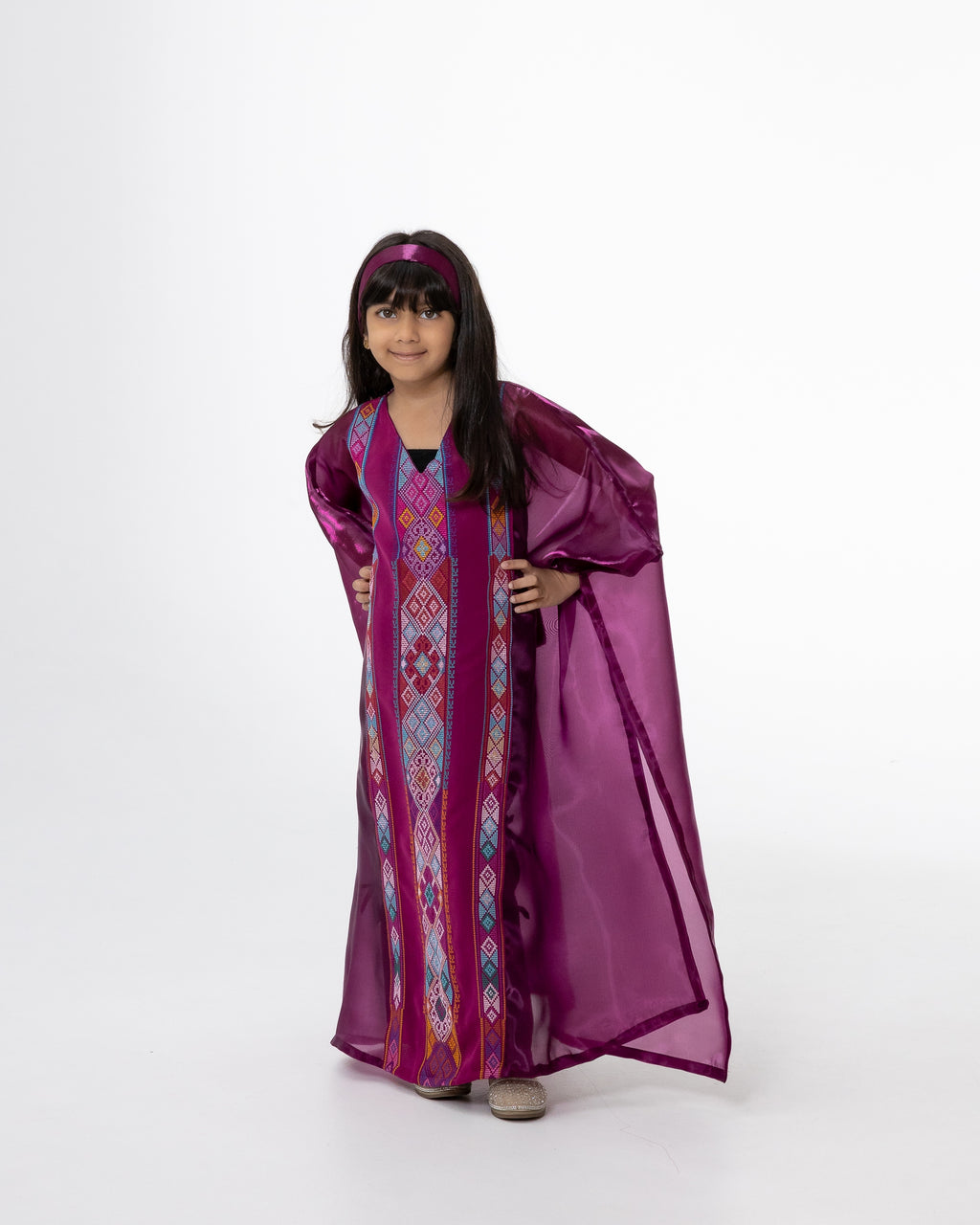 Kids Magenta Kaftan with Embroidered Details