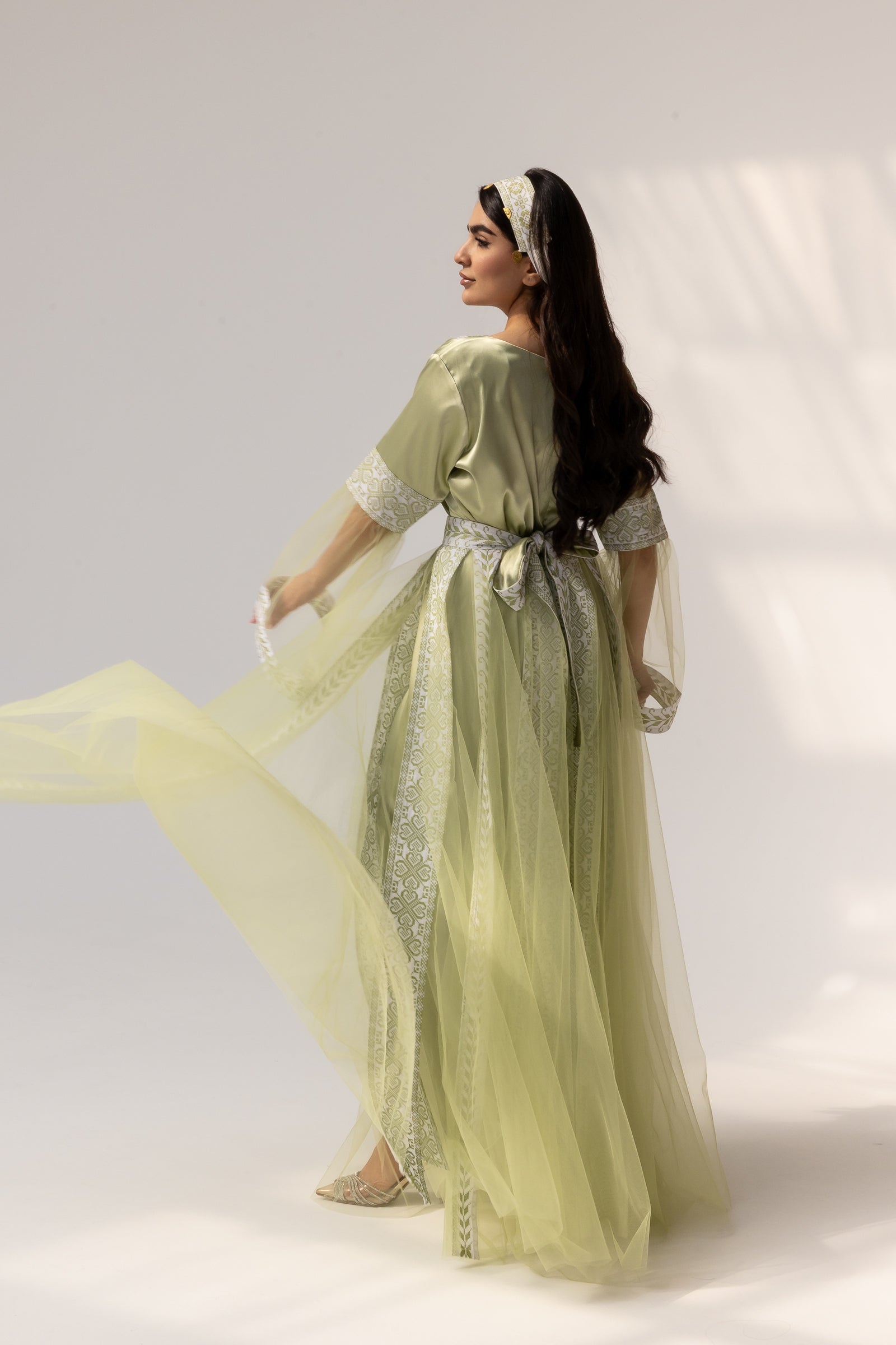Embroidered Dress with Detachable Sheer Skirt