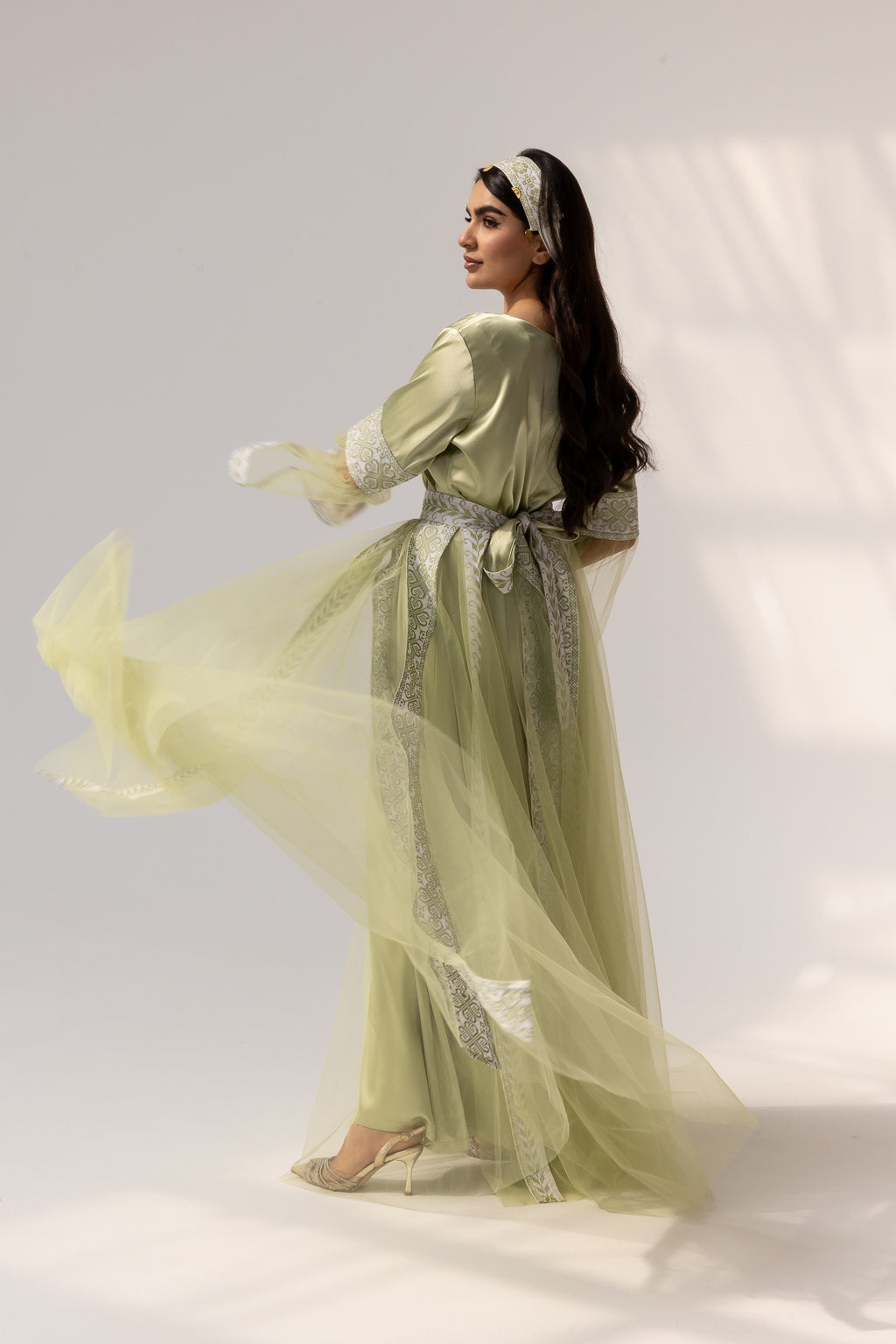 Embroidered Dress with Detachable Sheer Skirt