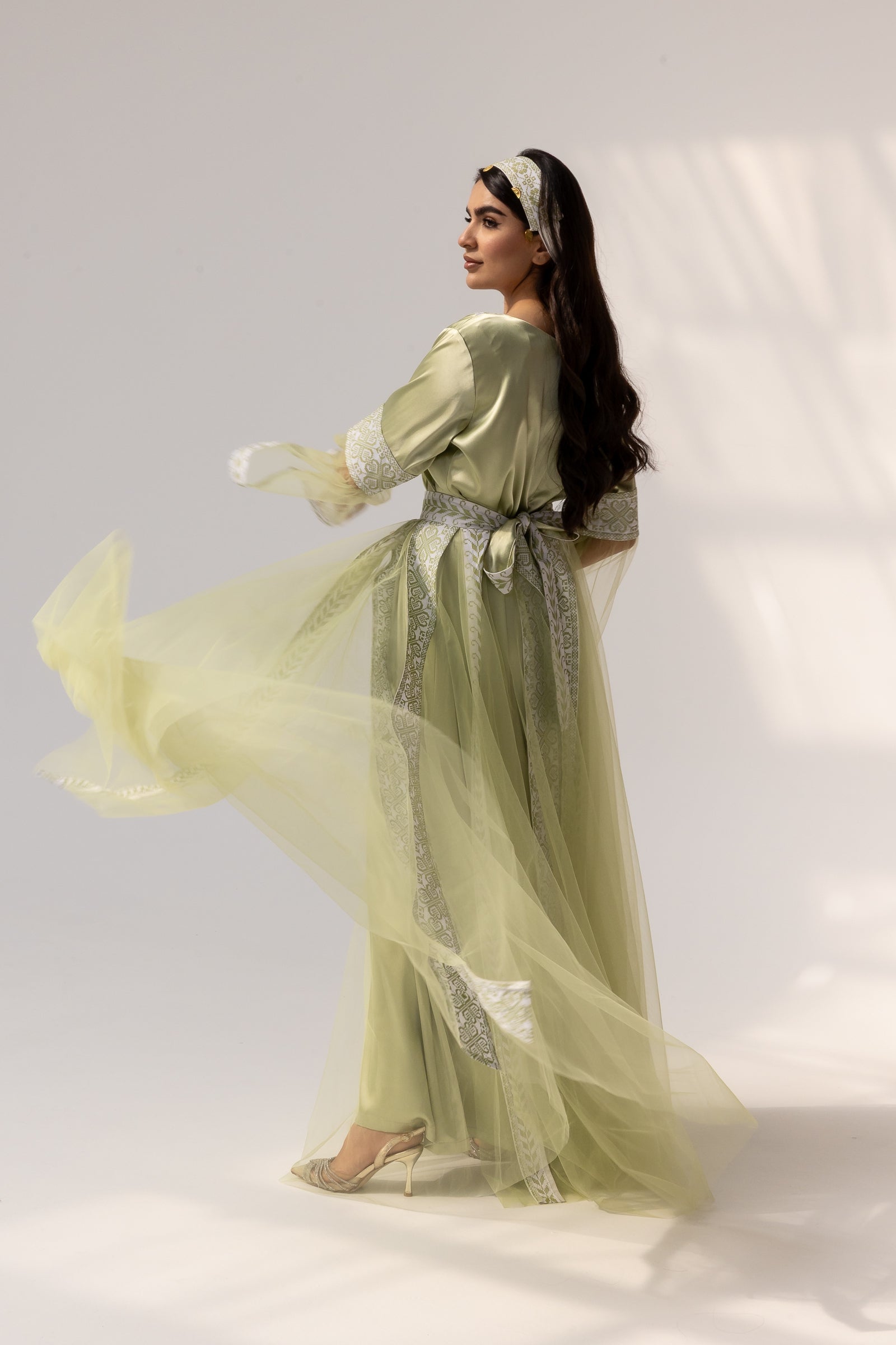 Embroidered Dress with Detachable Sheer Skirt