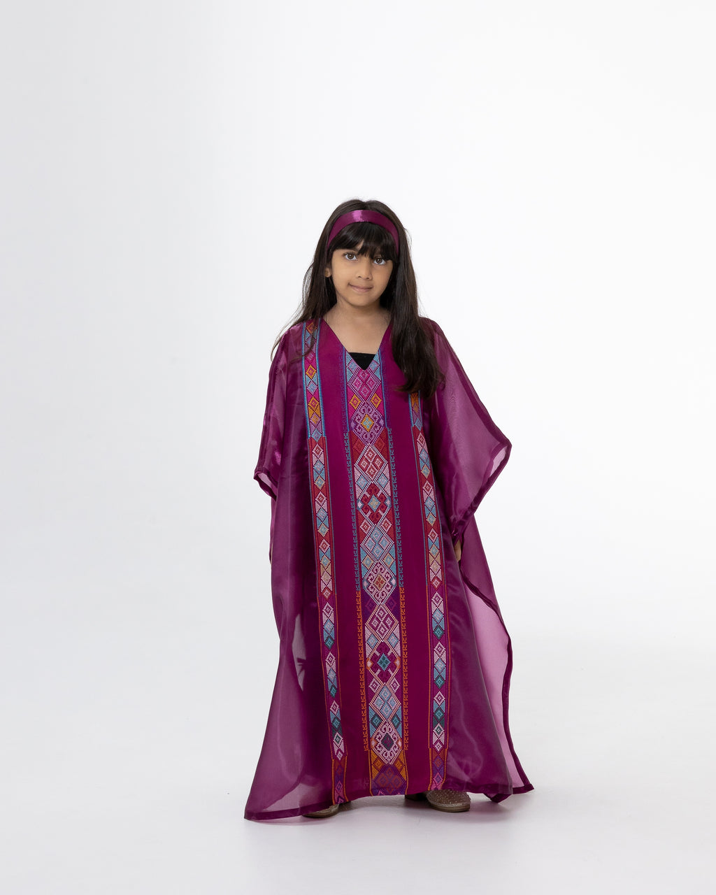 Kids Magenta Kaftan with Embroidered Details