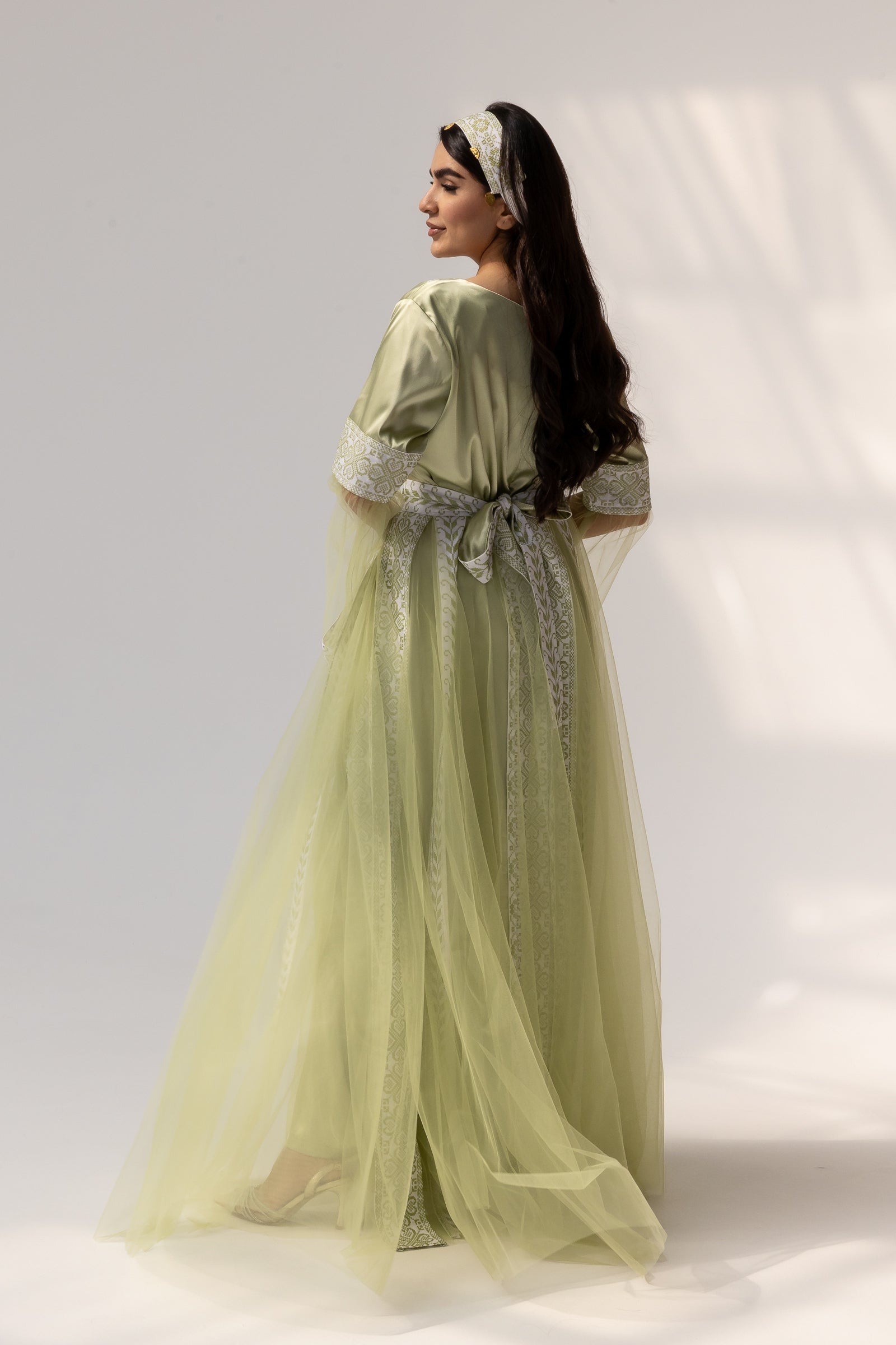 Embroidered Dress with Detachable Sheer Skirt