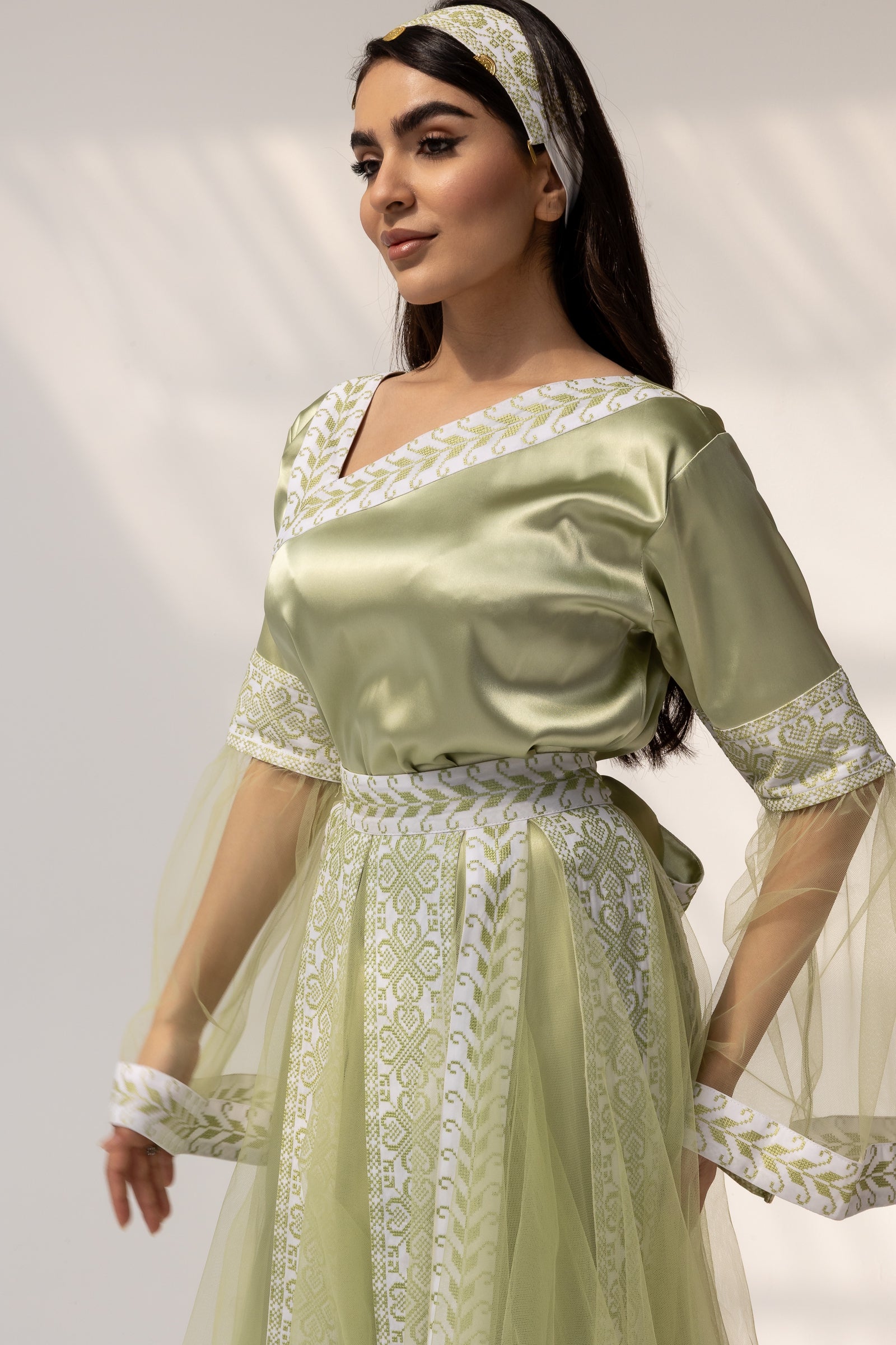 Embroidered Dress with Detachable Sheer Skirt