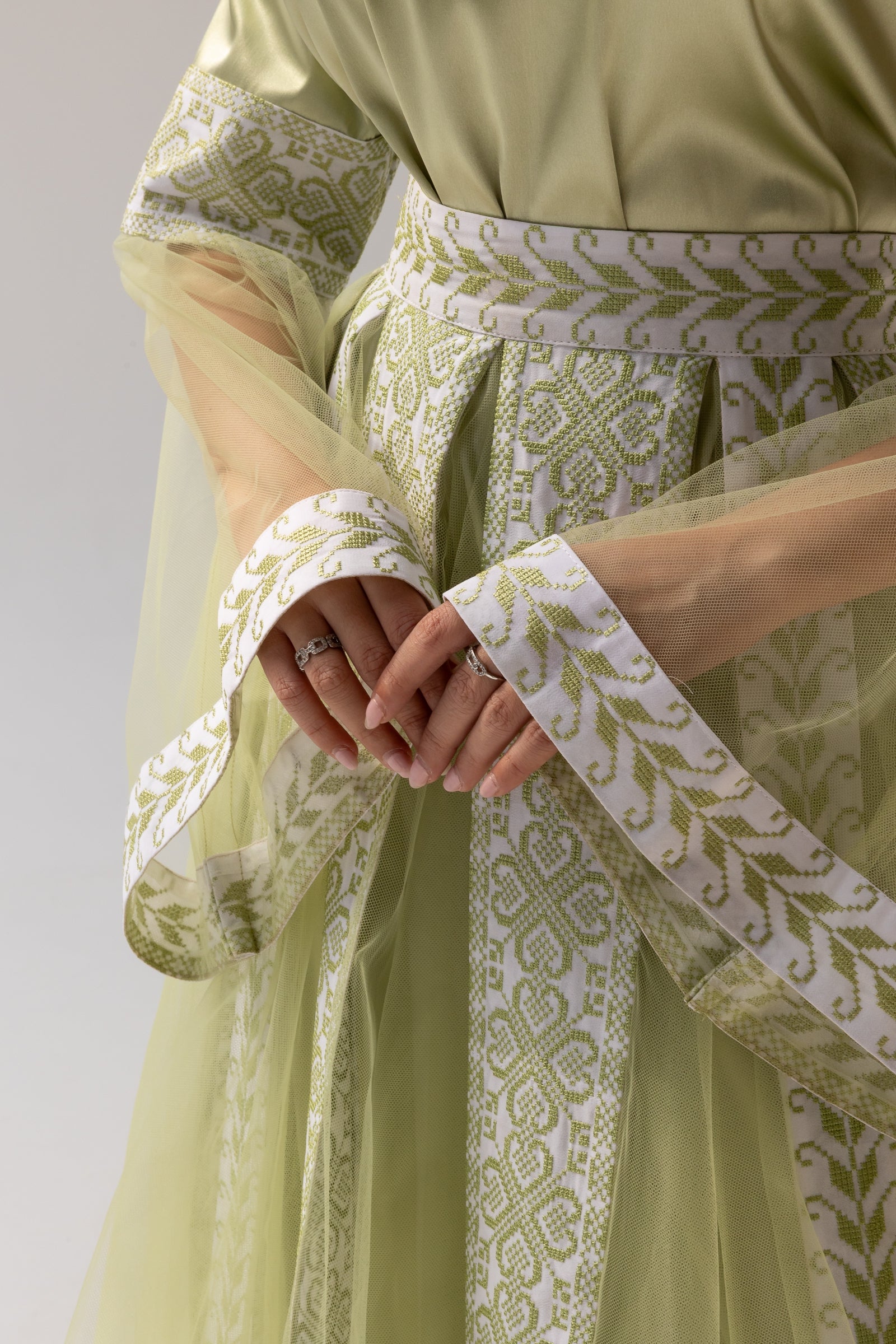 Embroidered Dress with Detachable Sheer Skirt