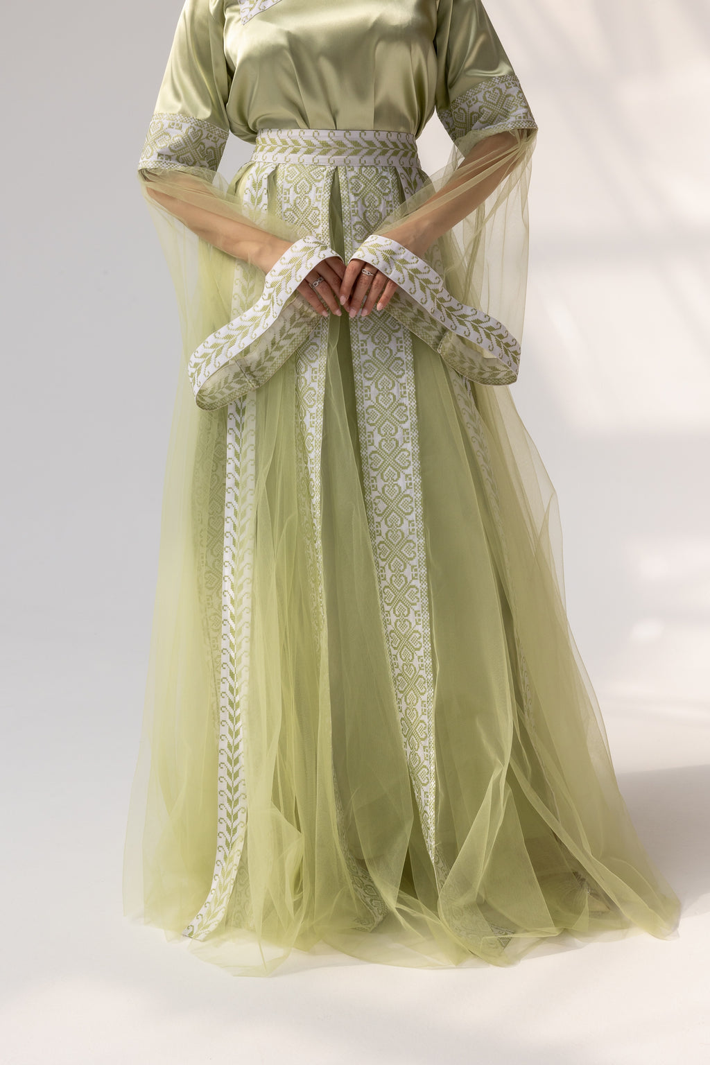 Embroidered Dress with Detachable Sheer Skirt