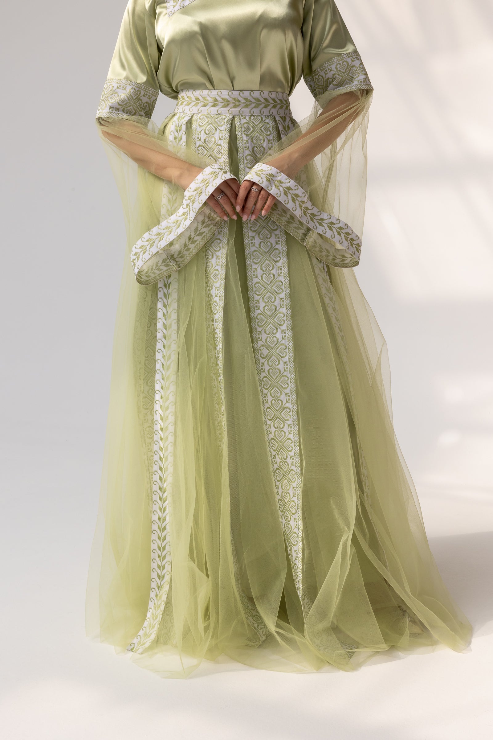 Embroidered Dress with Detachable Sheer Skirt