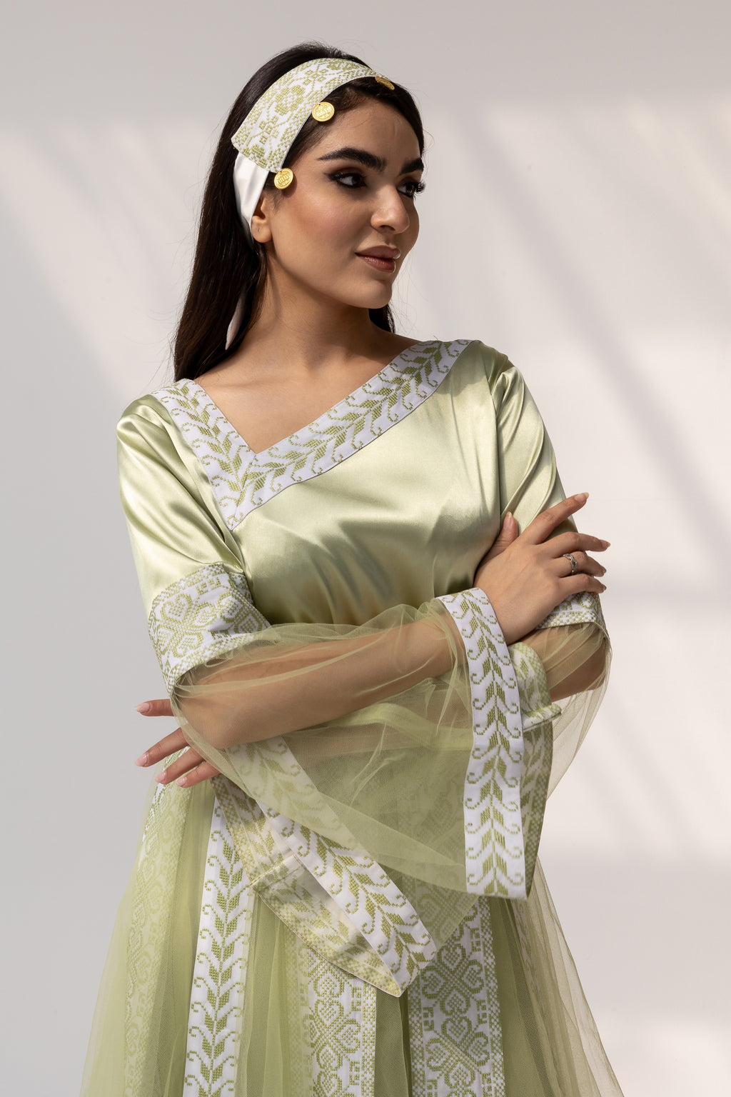 Embroidered Dress with Detachable Sheer Skirt