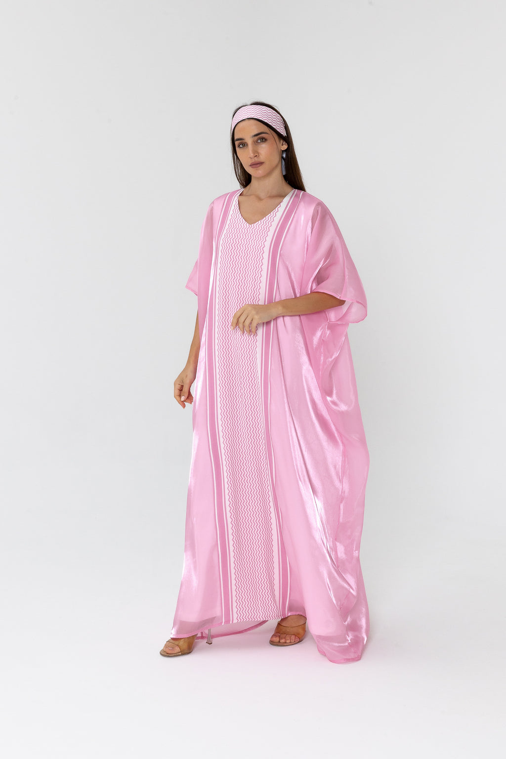 Pink Kaftan with Keffiyeh Print