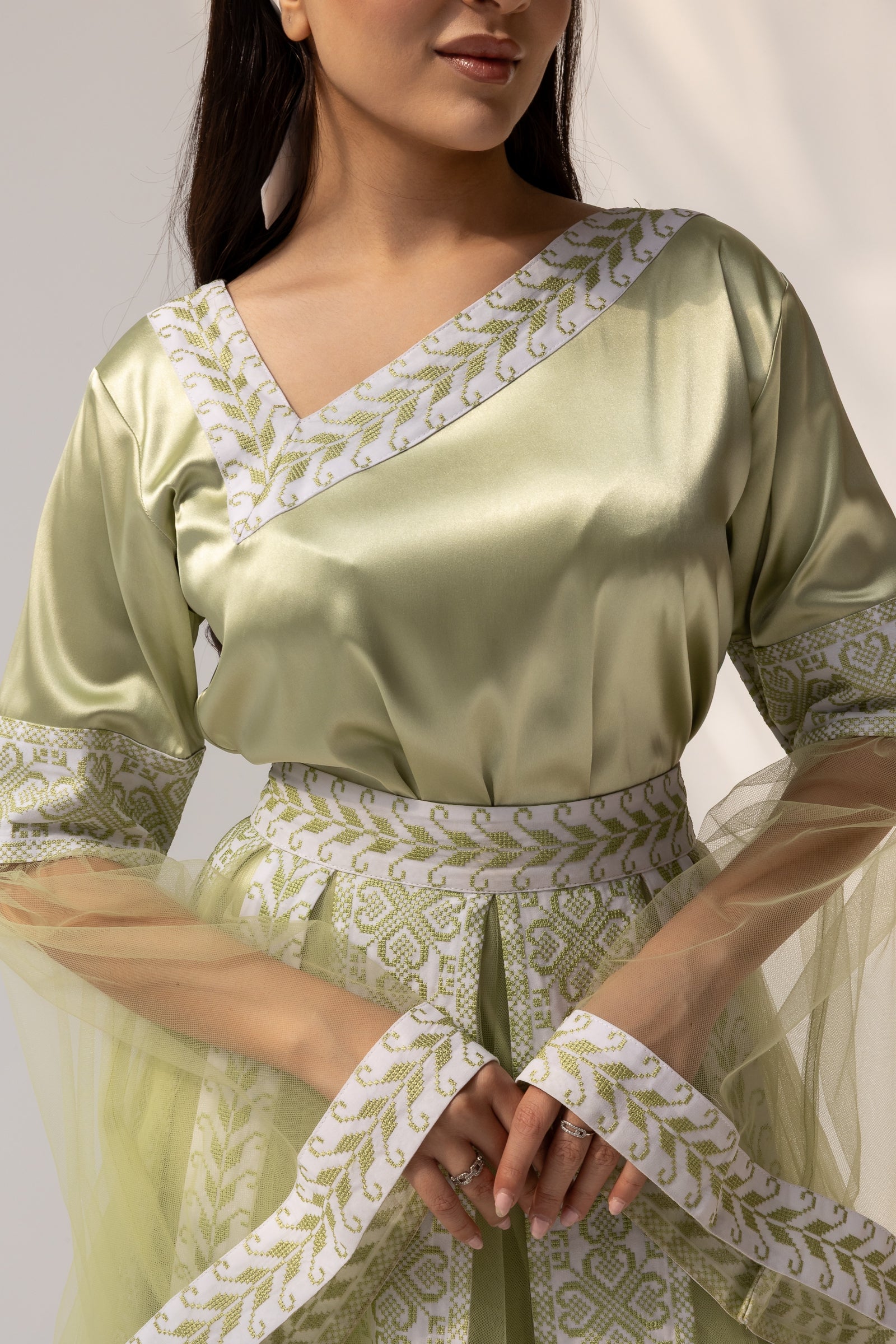 Embroidered Dress with Detachable Sheer Skirt