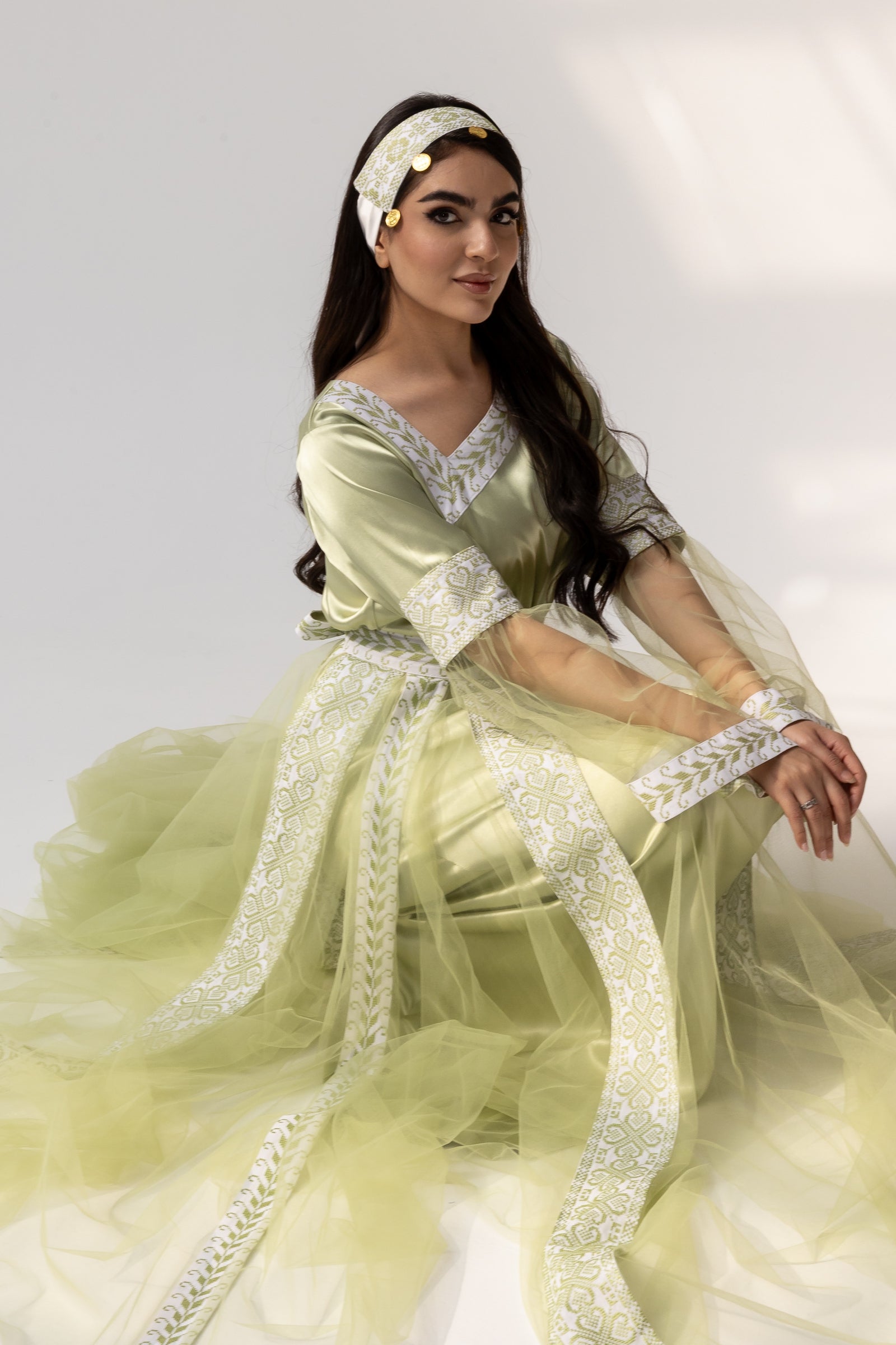 Embroidered Dress with Detachable Sheer Skirt