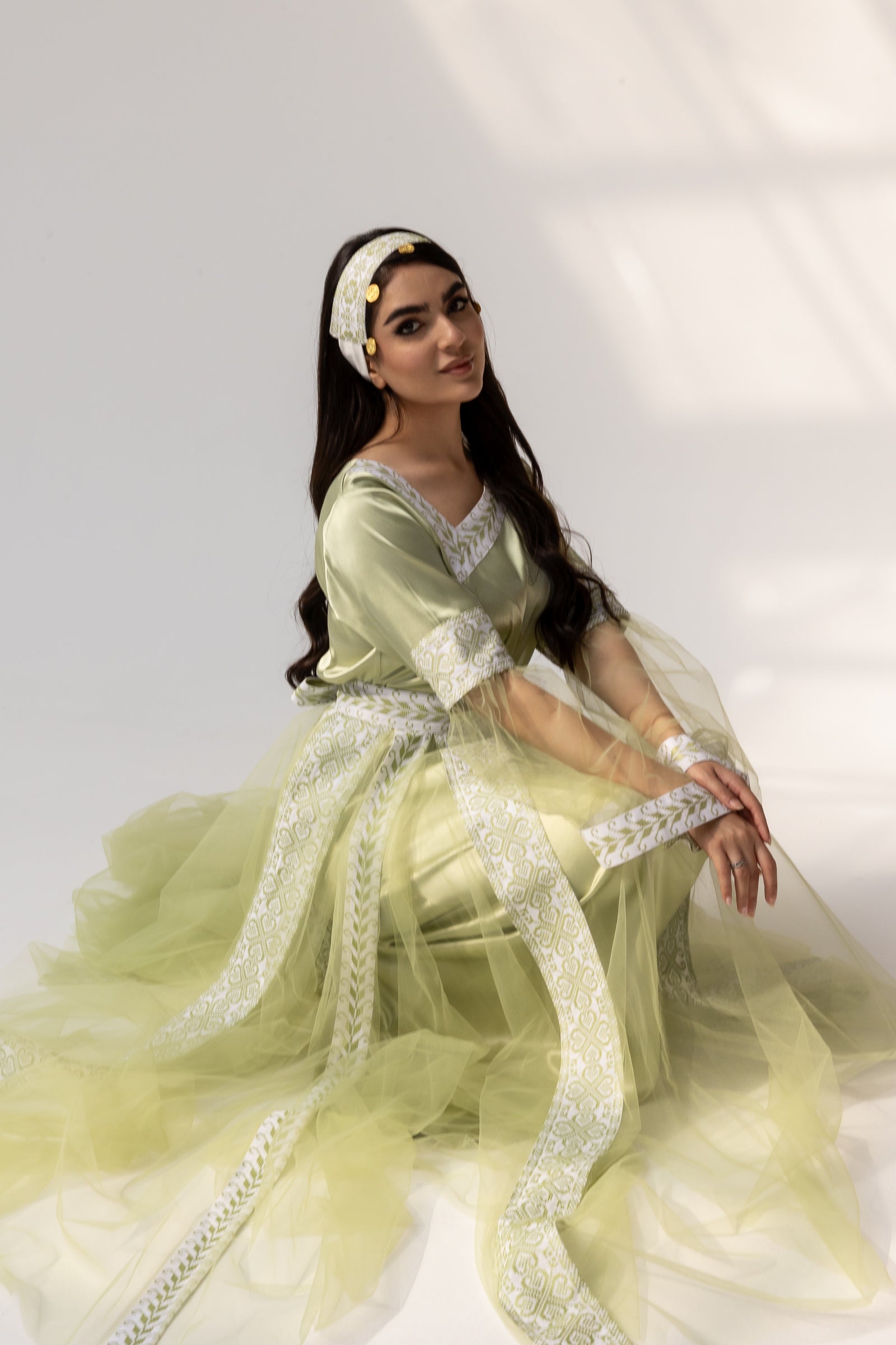 Embroidered Dress with Detachable Sheer Skirt