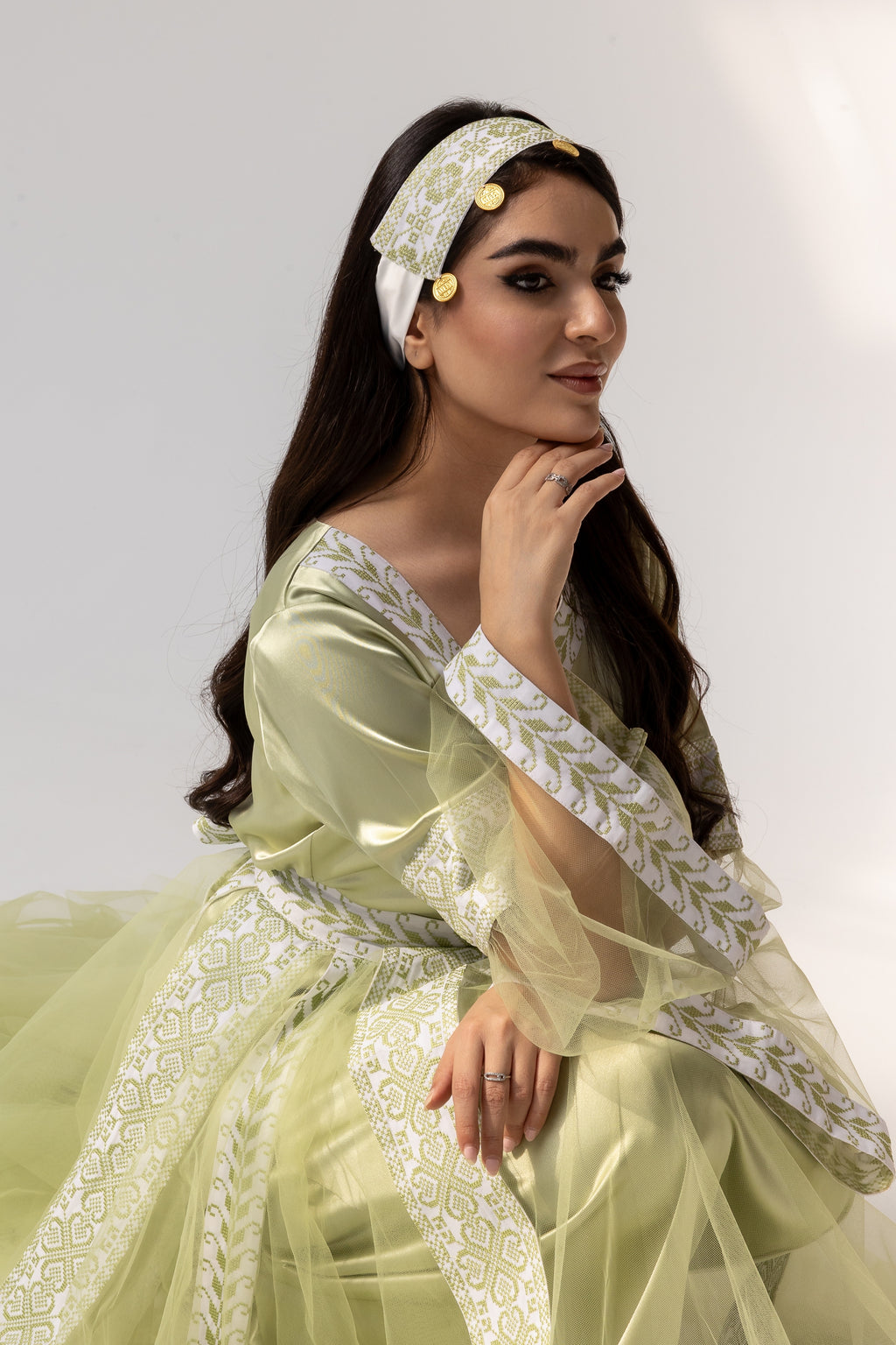 Embroidered Dress with Detachable Sheer Skirt