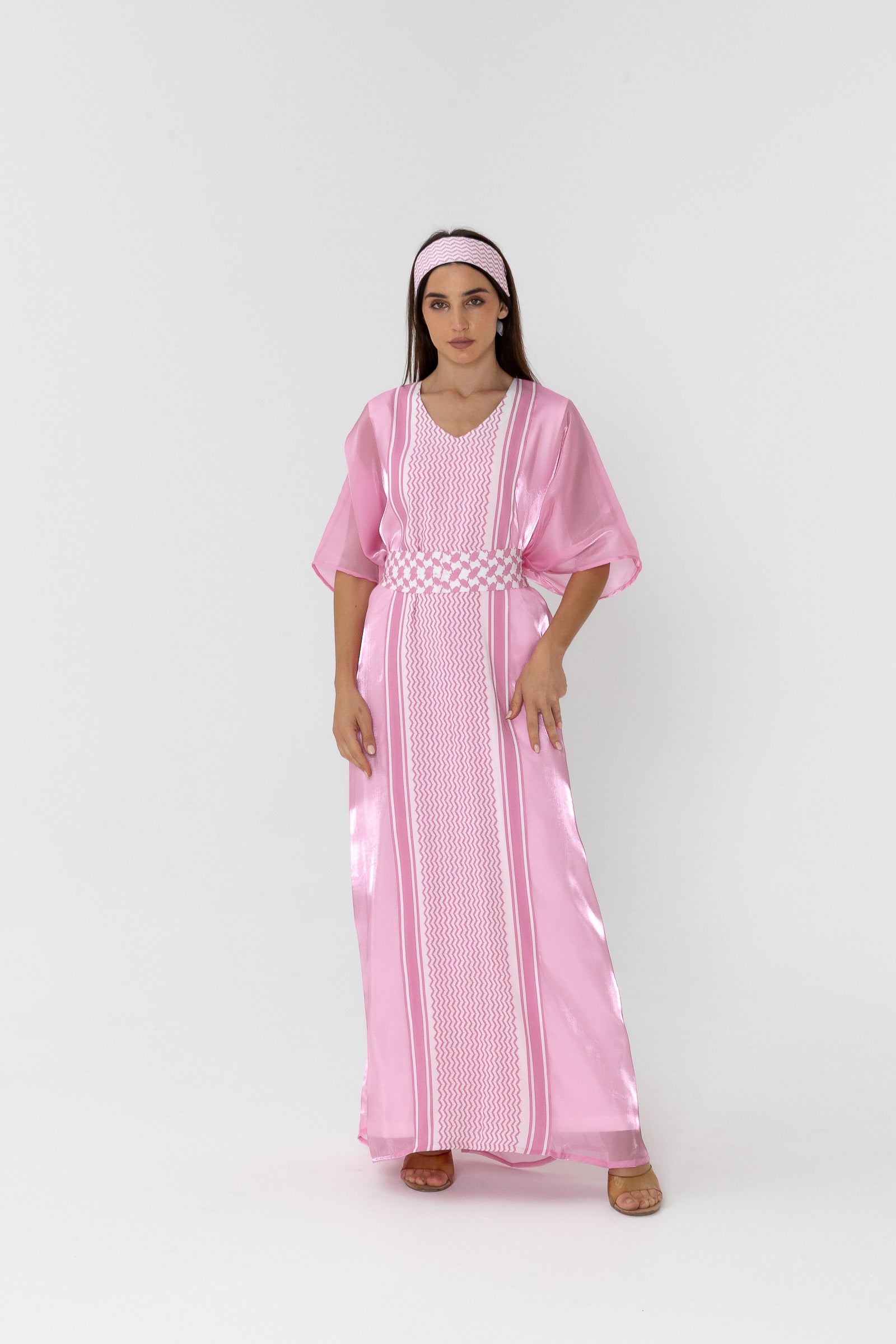 Pink Kaftan with Keffiyeh Print
