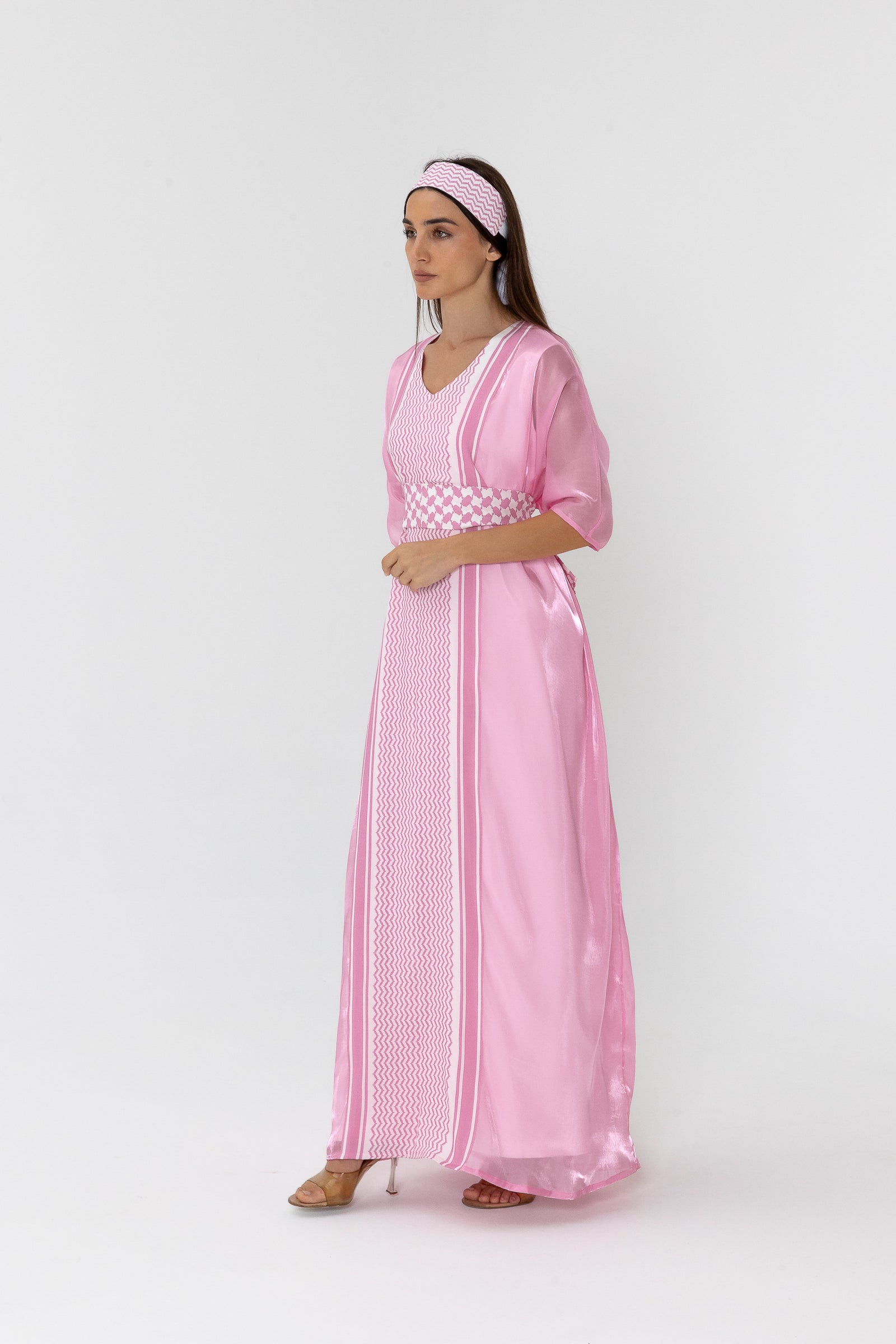 Pink Kaftan with Keffiyeh Print