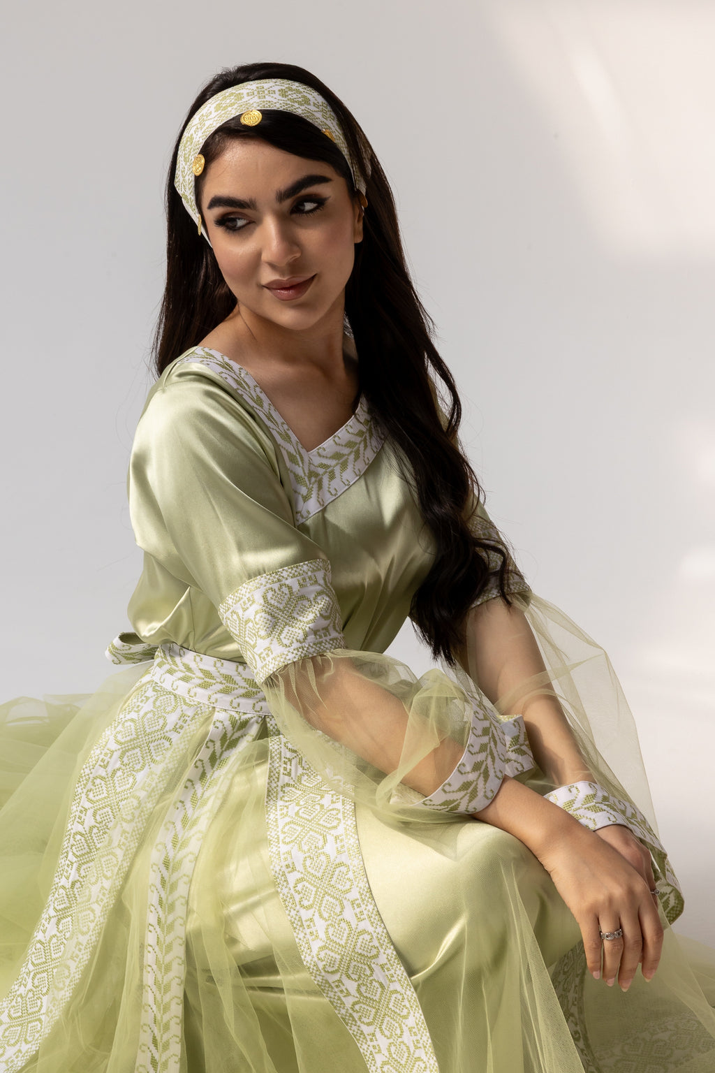 Embroidered Dress with Detachable Sheer Skirt