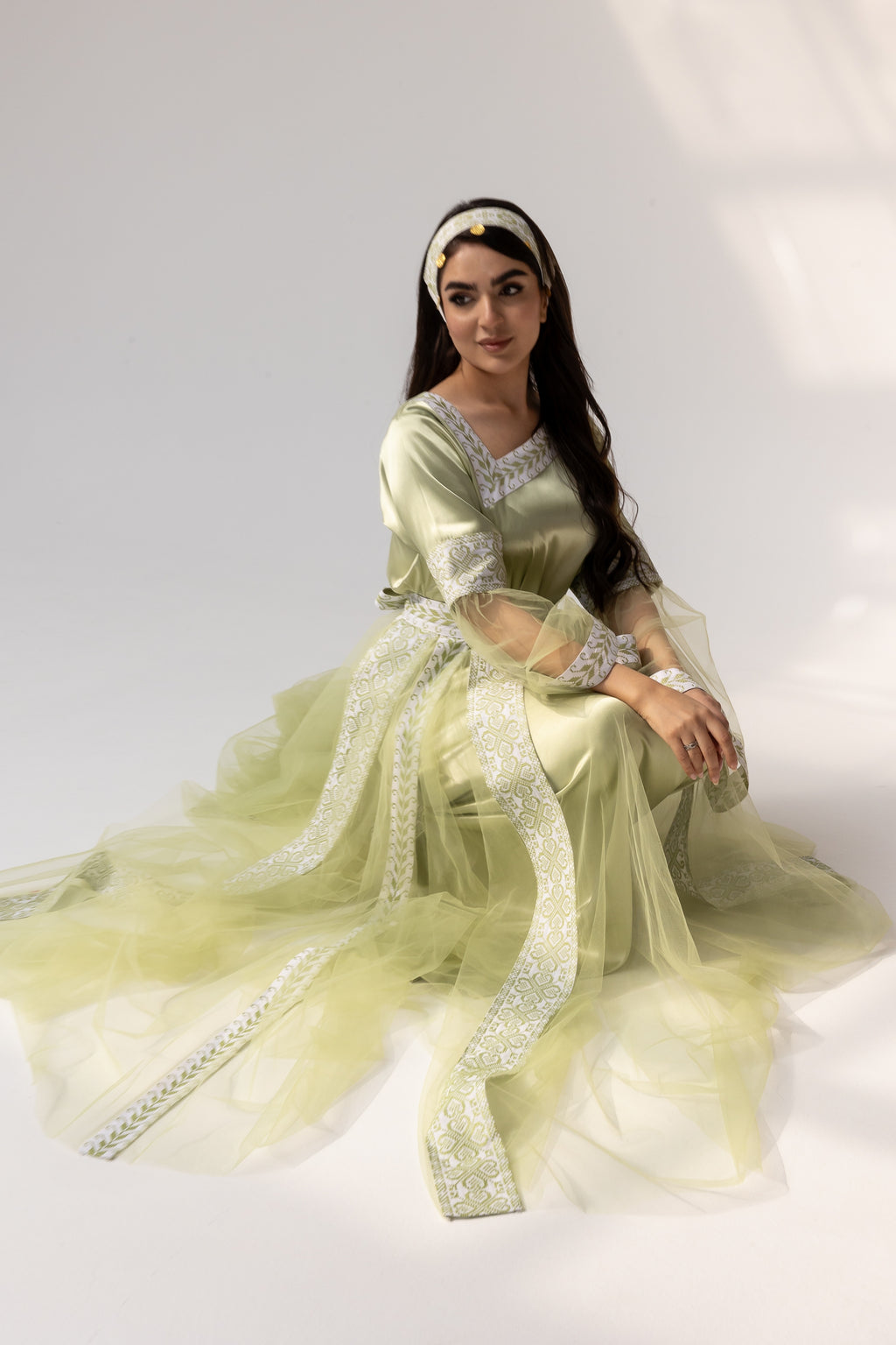 Embroidered Dress with Detachable Sheer Skirt