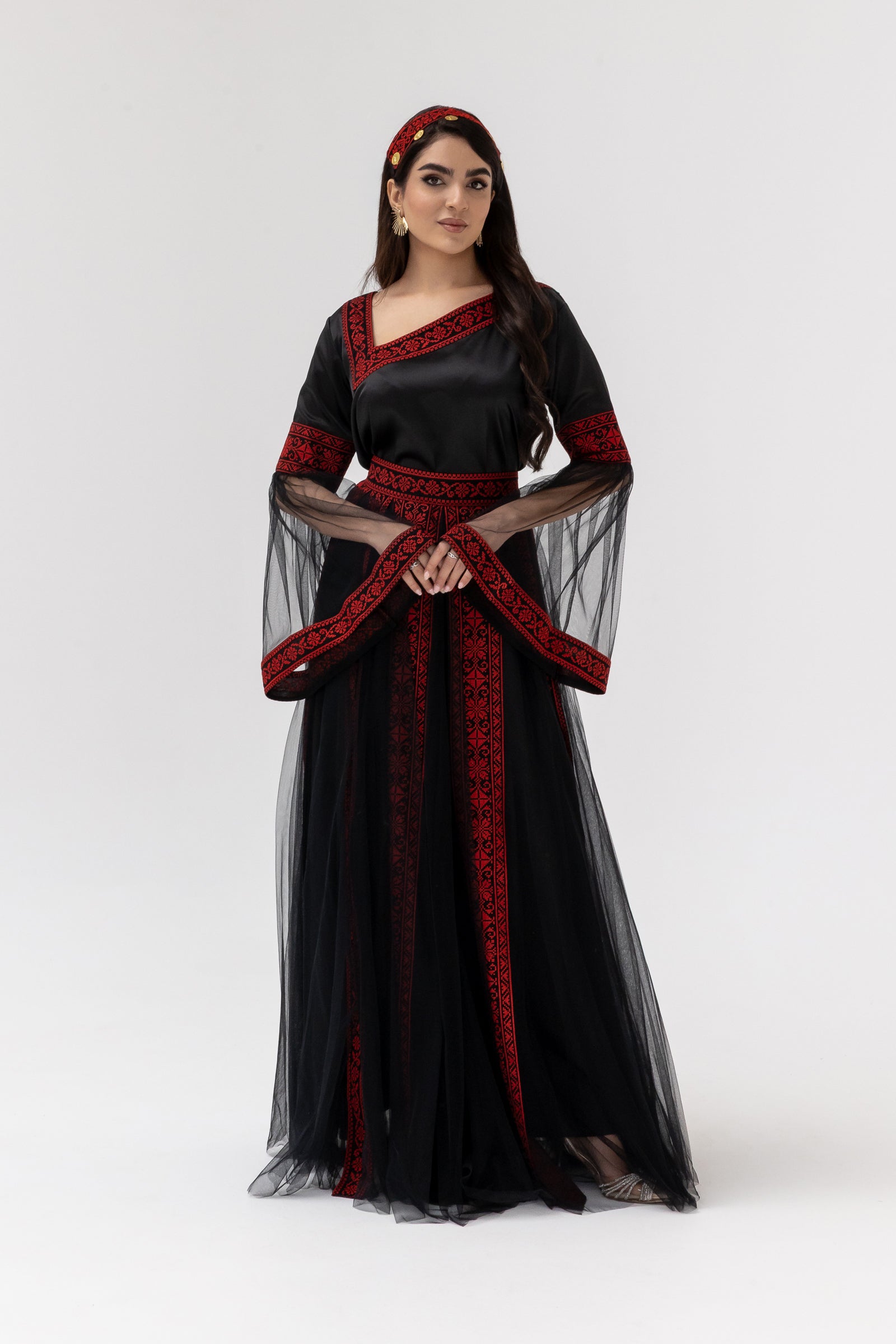 Black Embroidered Dress with Detachable Skirt