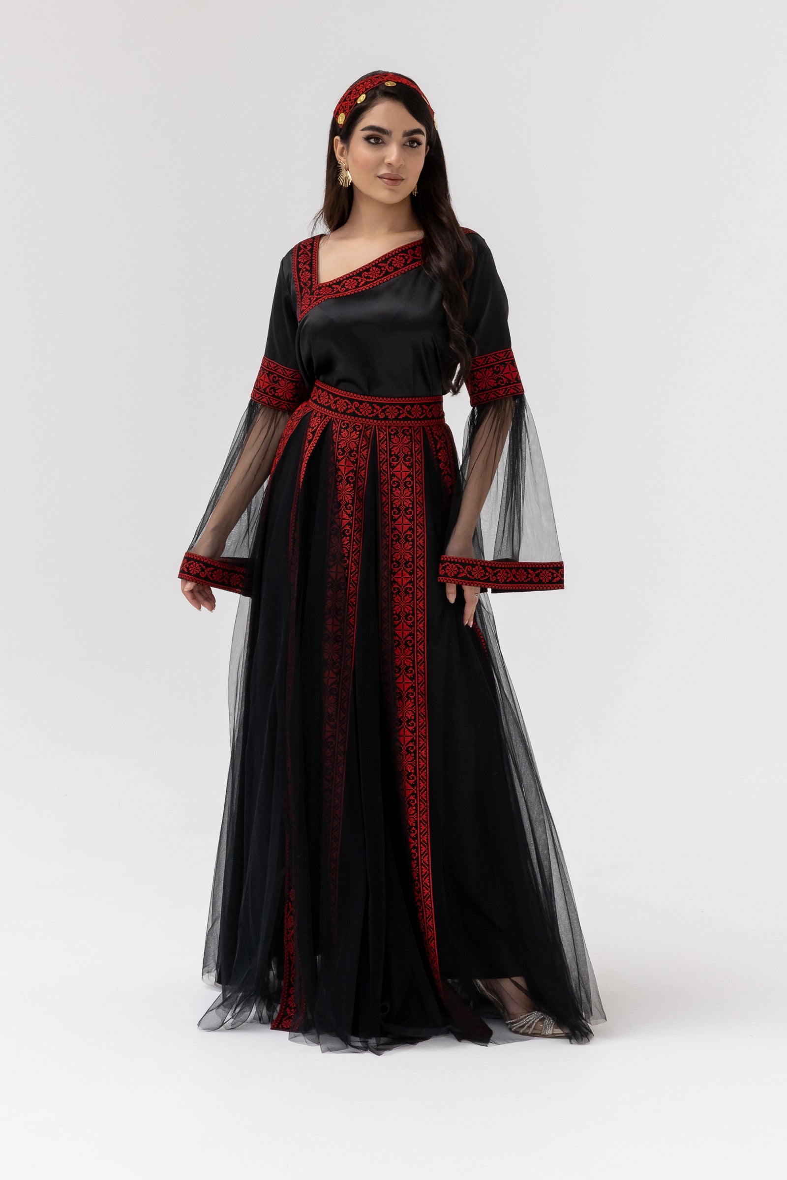 Black Embroidered Dress with Detachable Skirt