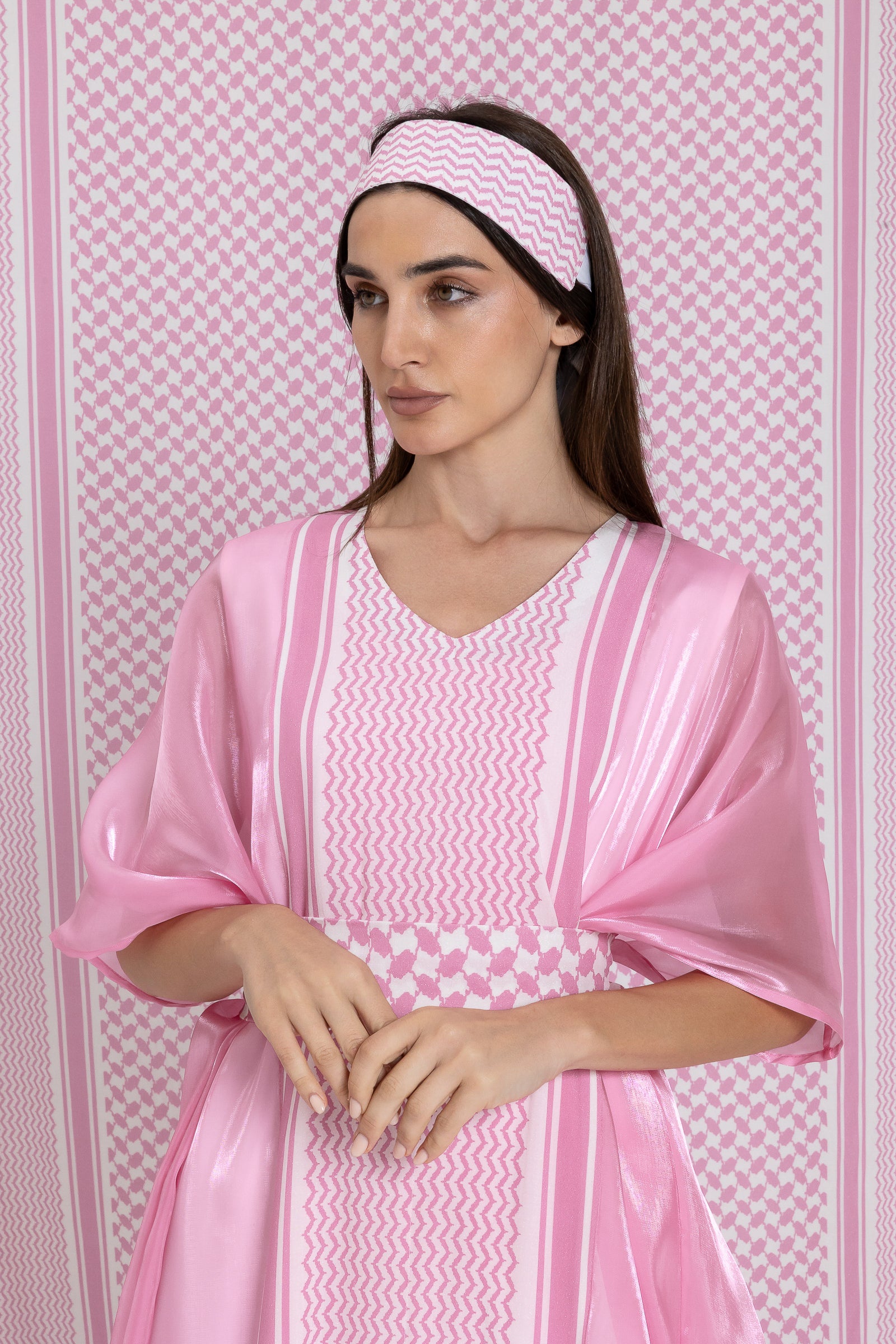 Pink Kaftan with Keffiyeh Print