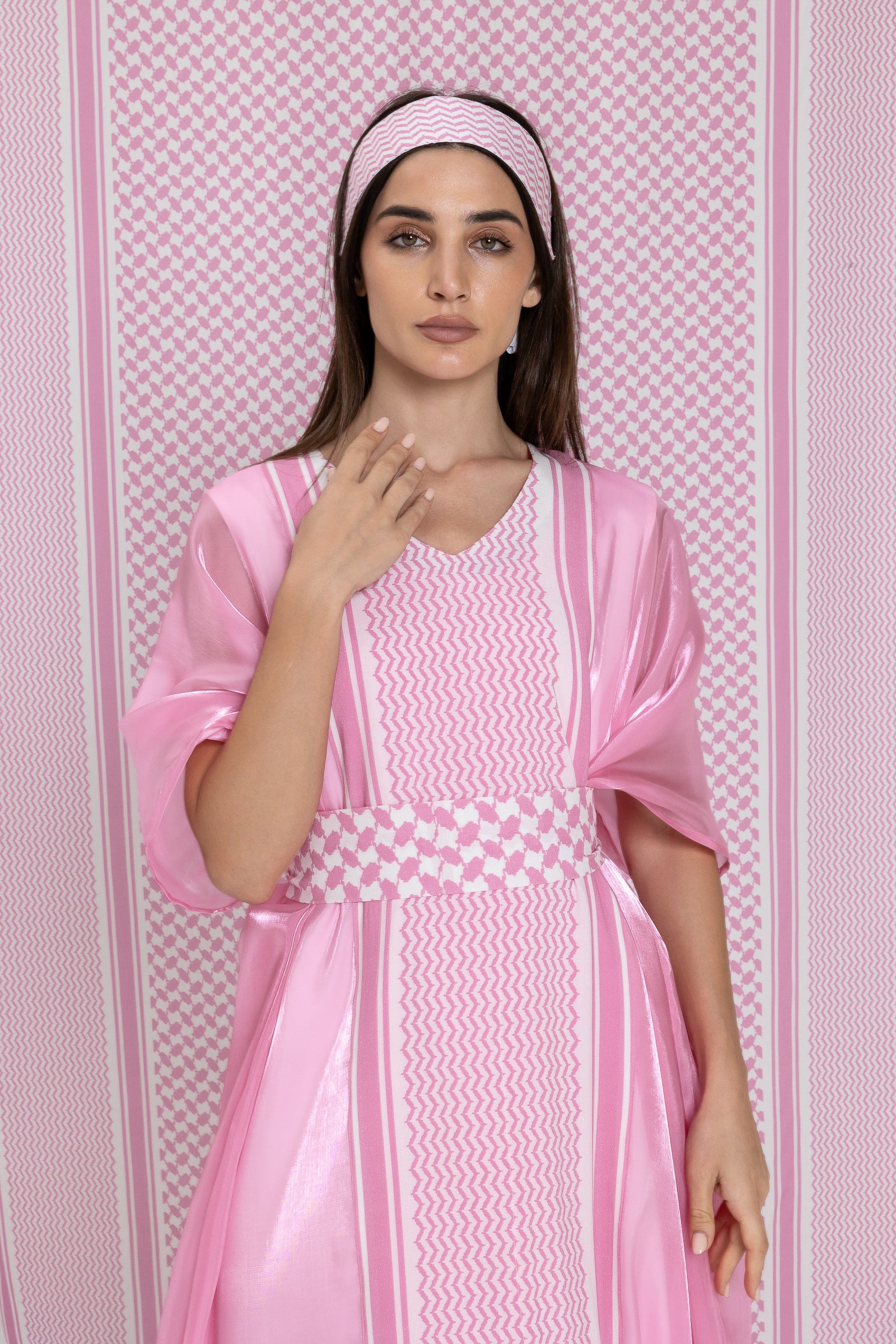 Pink Kaftan with Keffiyeh Print