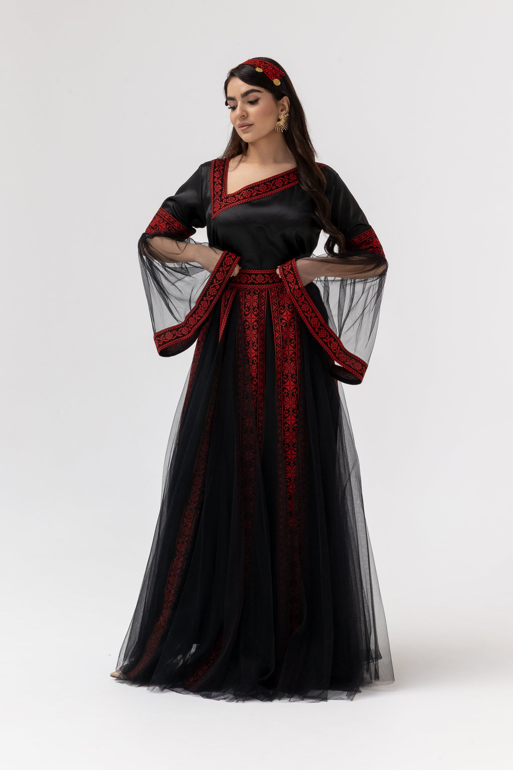 Black Embroidered Dress with Detachable Skirt