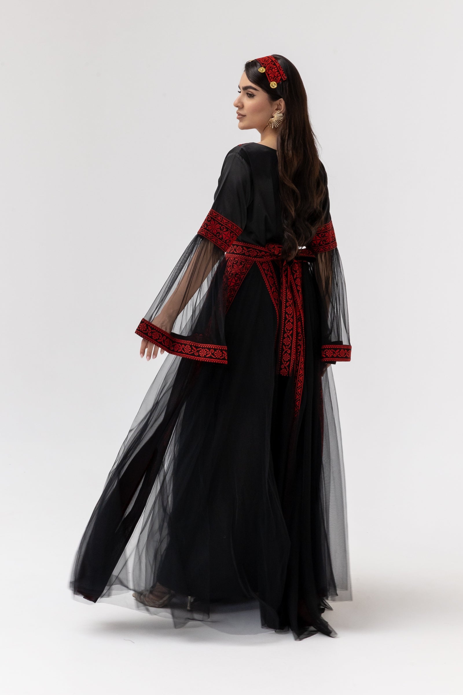 Black Embroidered Dress with Detachable Skirt