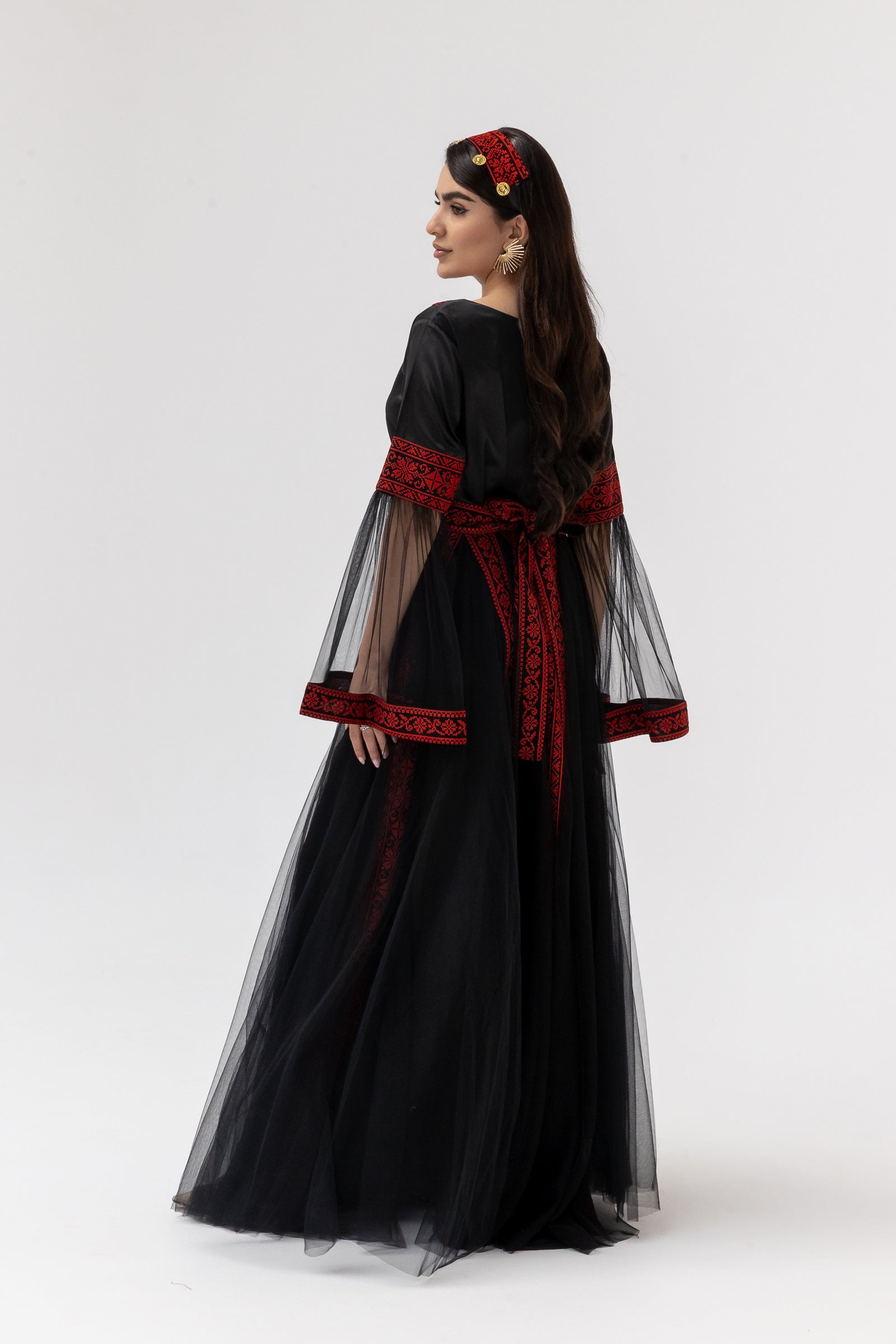 Black Embroidered Dress with Detachable Skirt