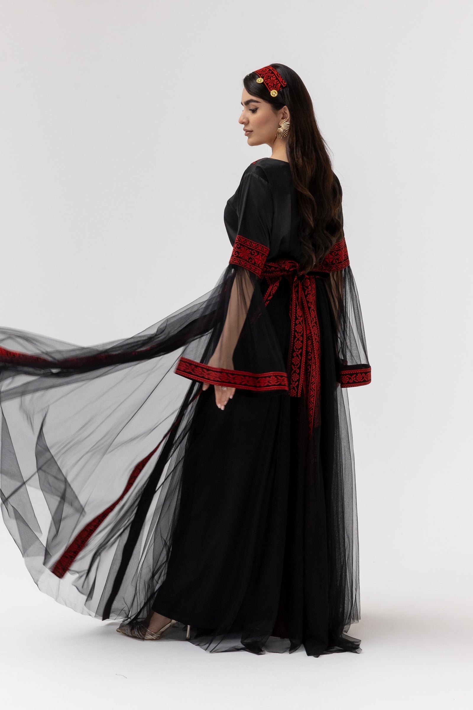 Black Embroidered Dress with Detachable Skirt