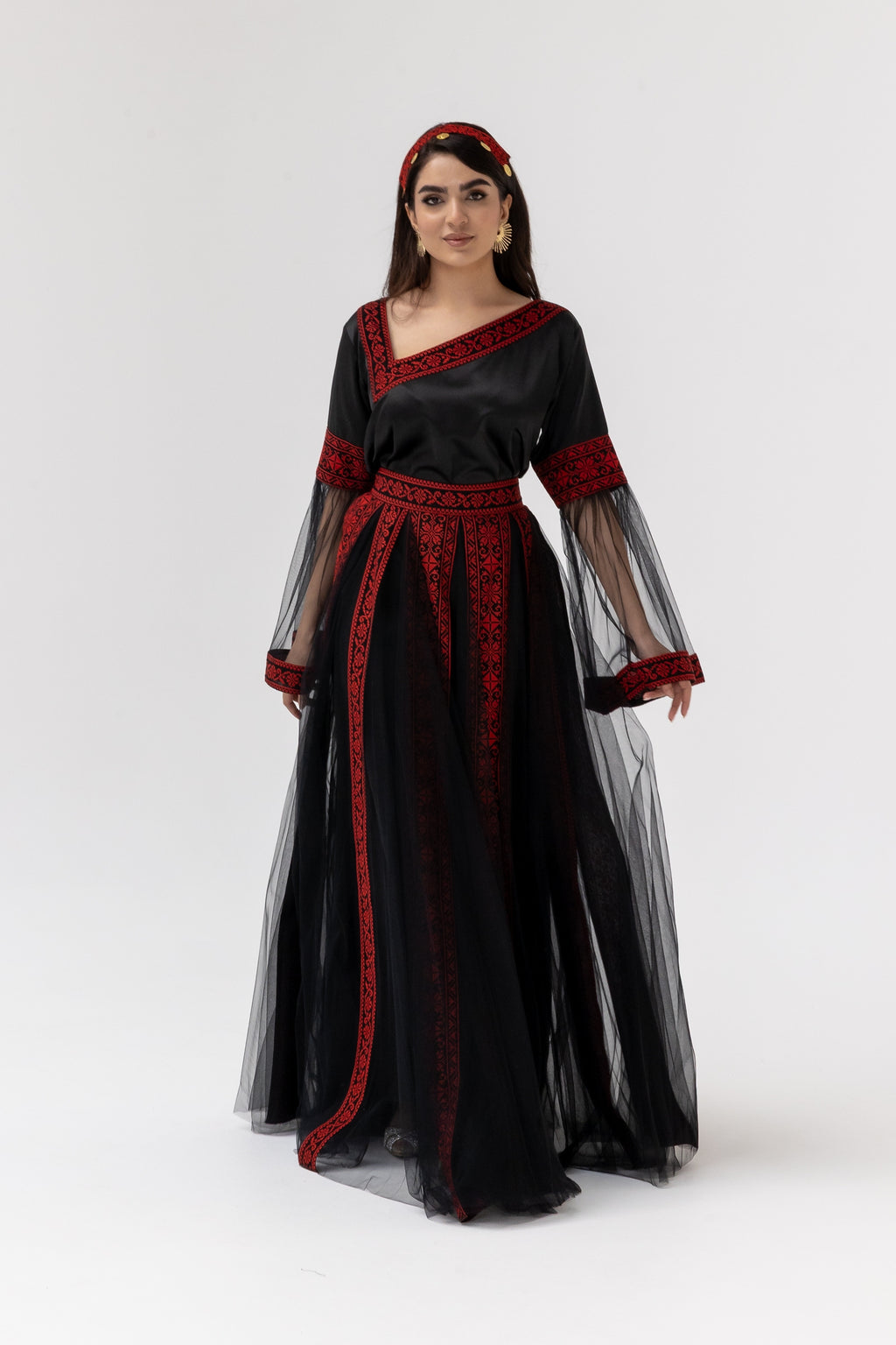 Black Embroidered Dress with Detachable Skirt