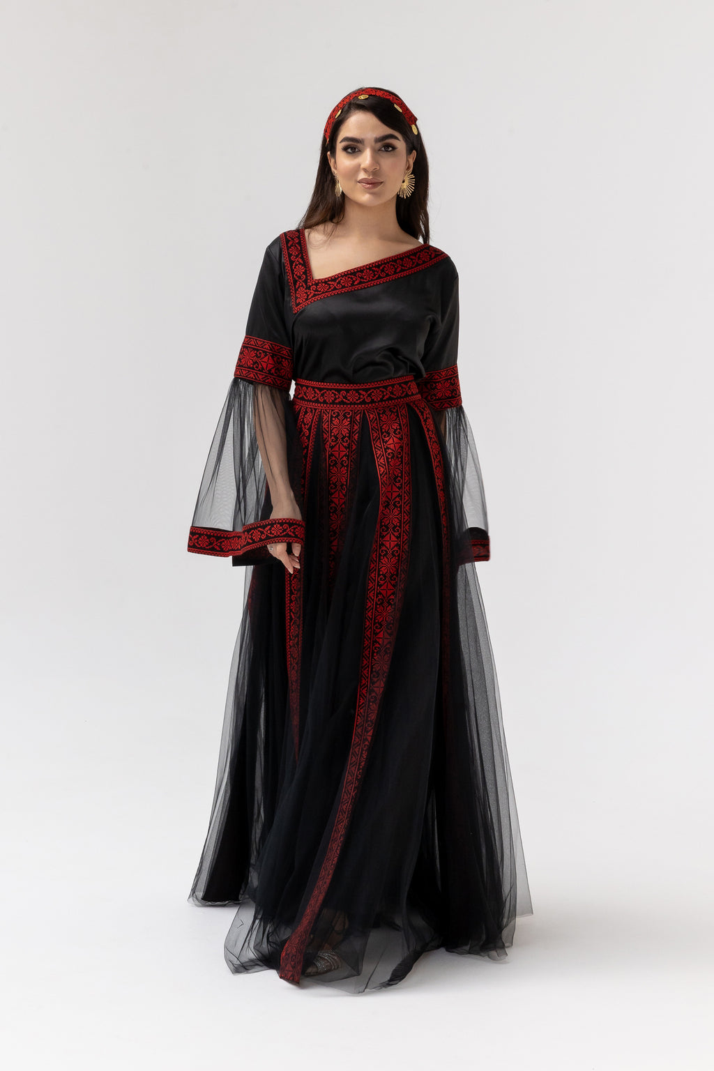Black Embroidered Dress with Detachable Skirt