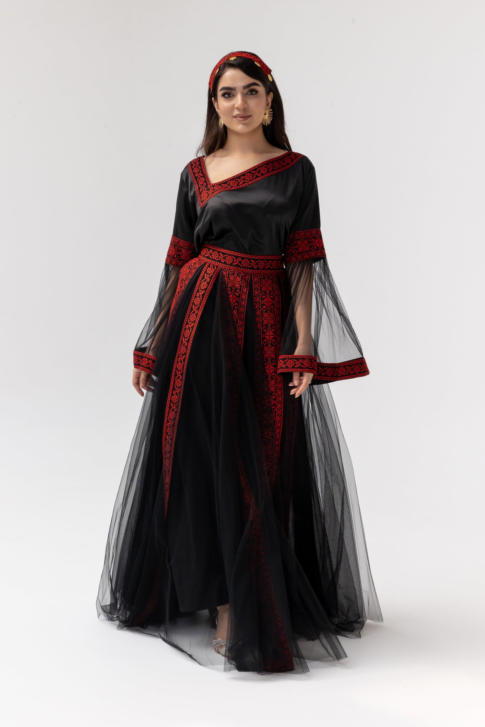 Black Embroidered Dress with Detachable Skirt