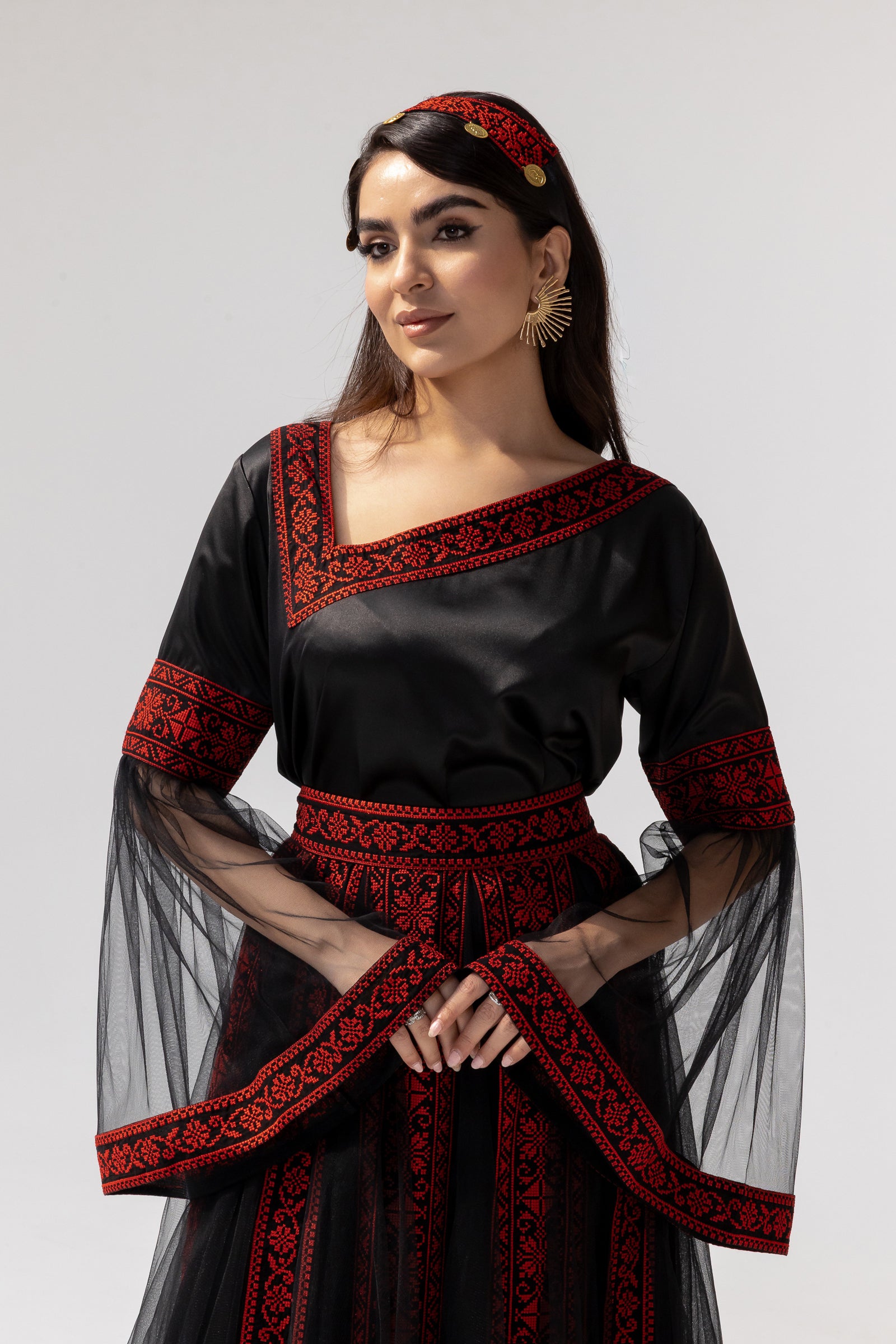 Black Embroidered Dress with Detachable Skirt
