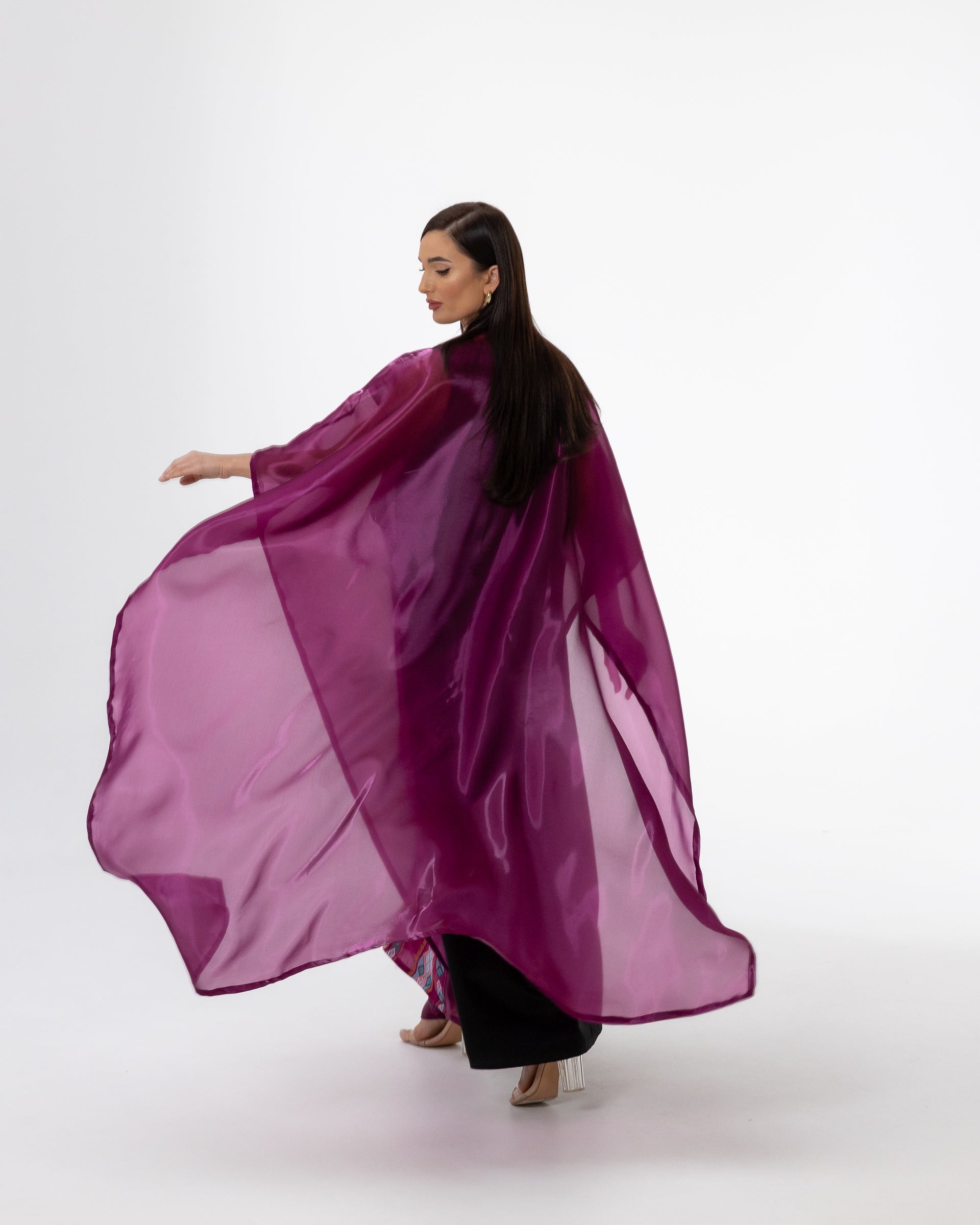 Plum Open Cape with Embroidery