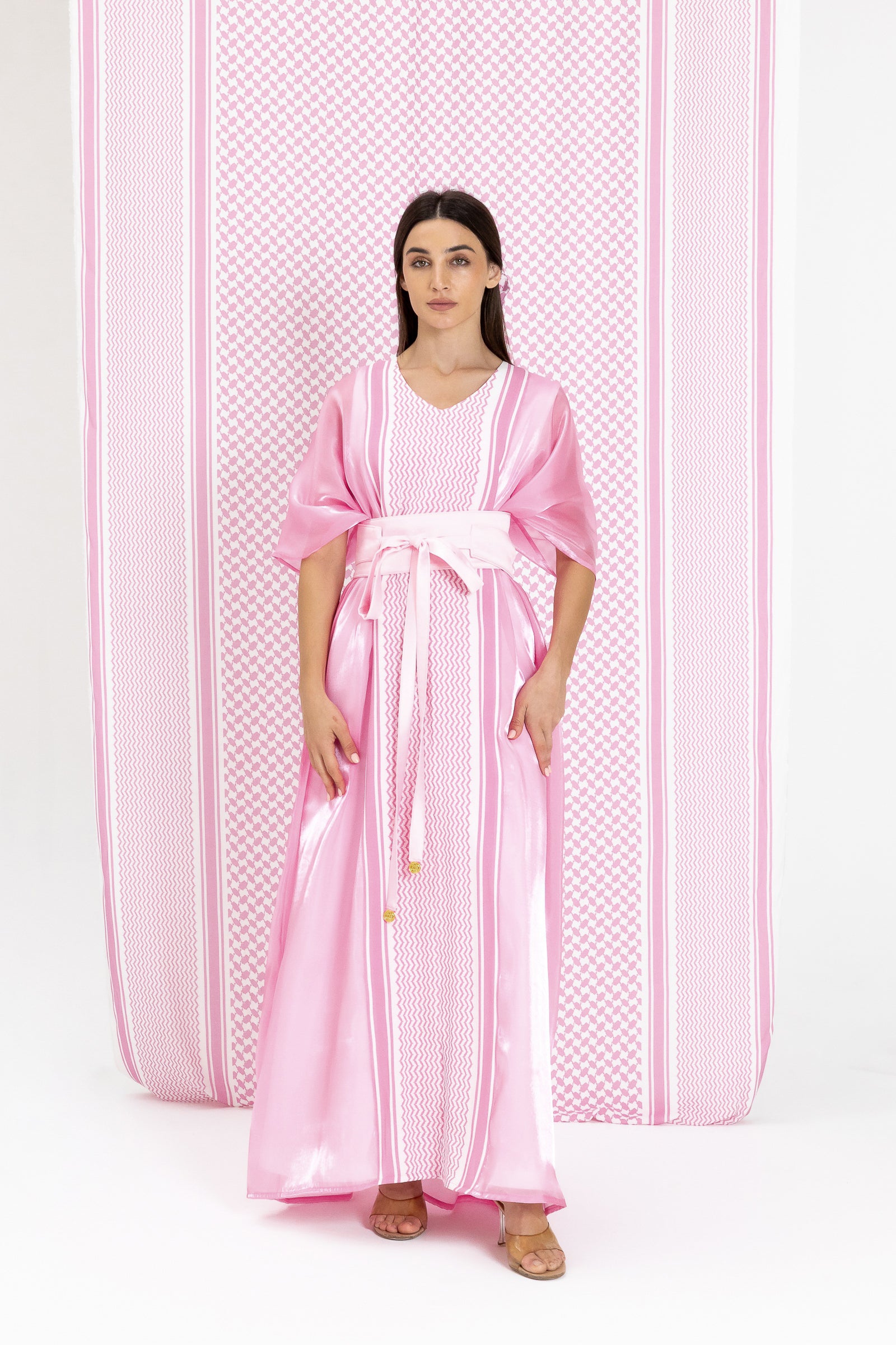 Pink Kaftan with Keffiyeh Print