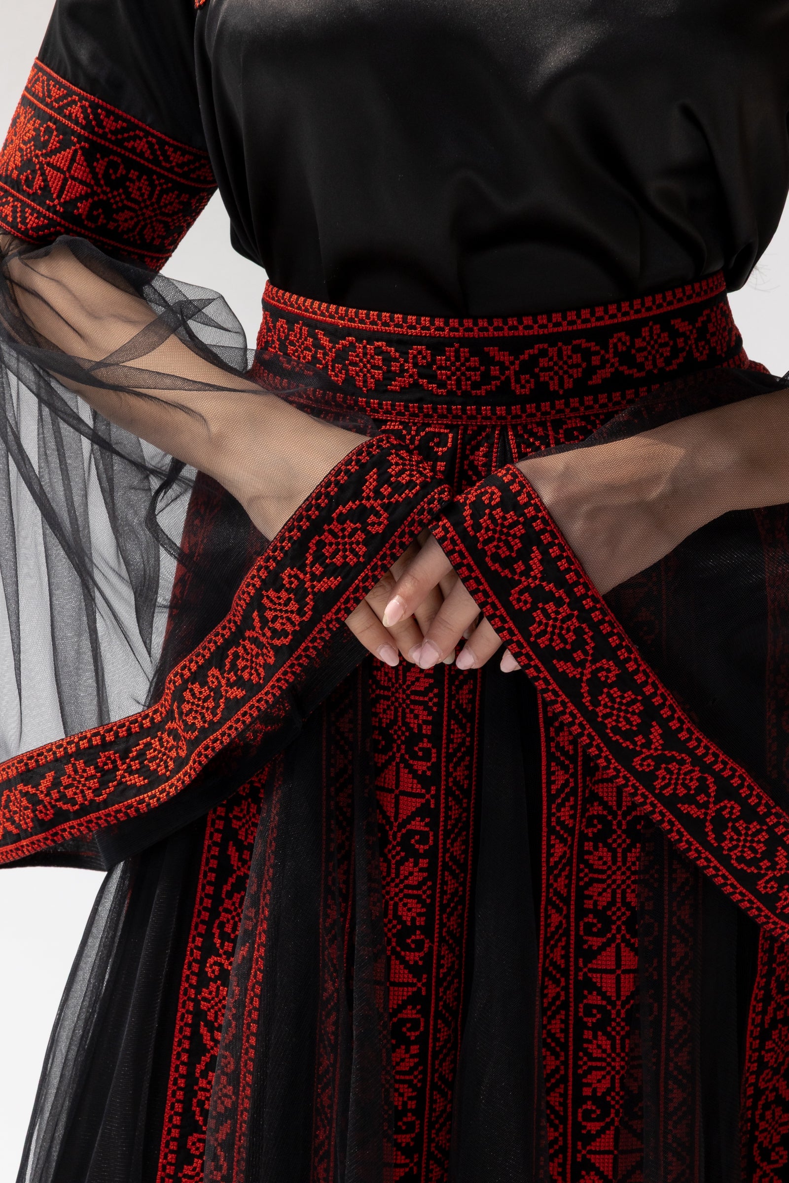 Black Embroidered Dress with Detachable Skirt