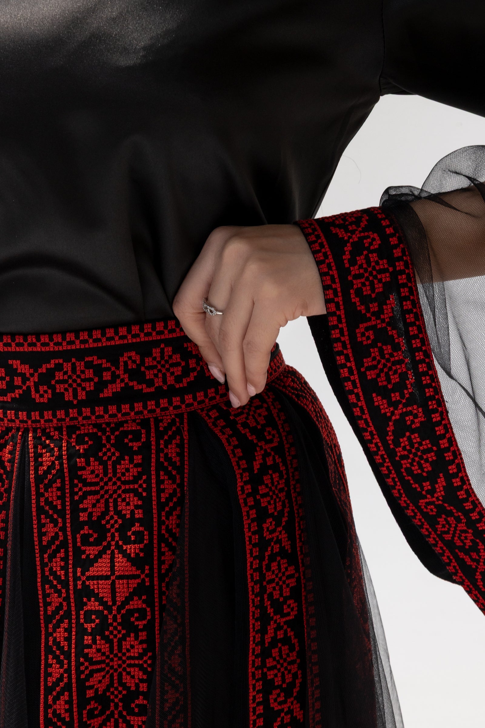 Black Embroidered Dress with Detachable Skirt