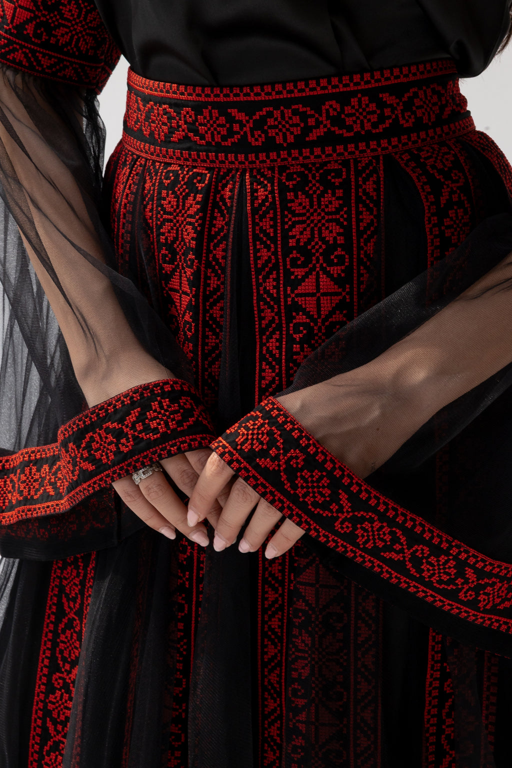 Black Embroidered Dress with Detachable Skirt
