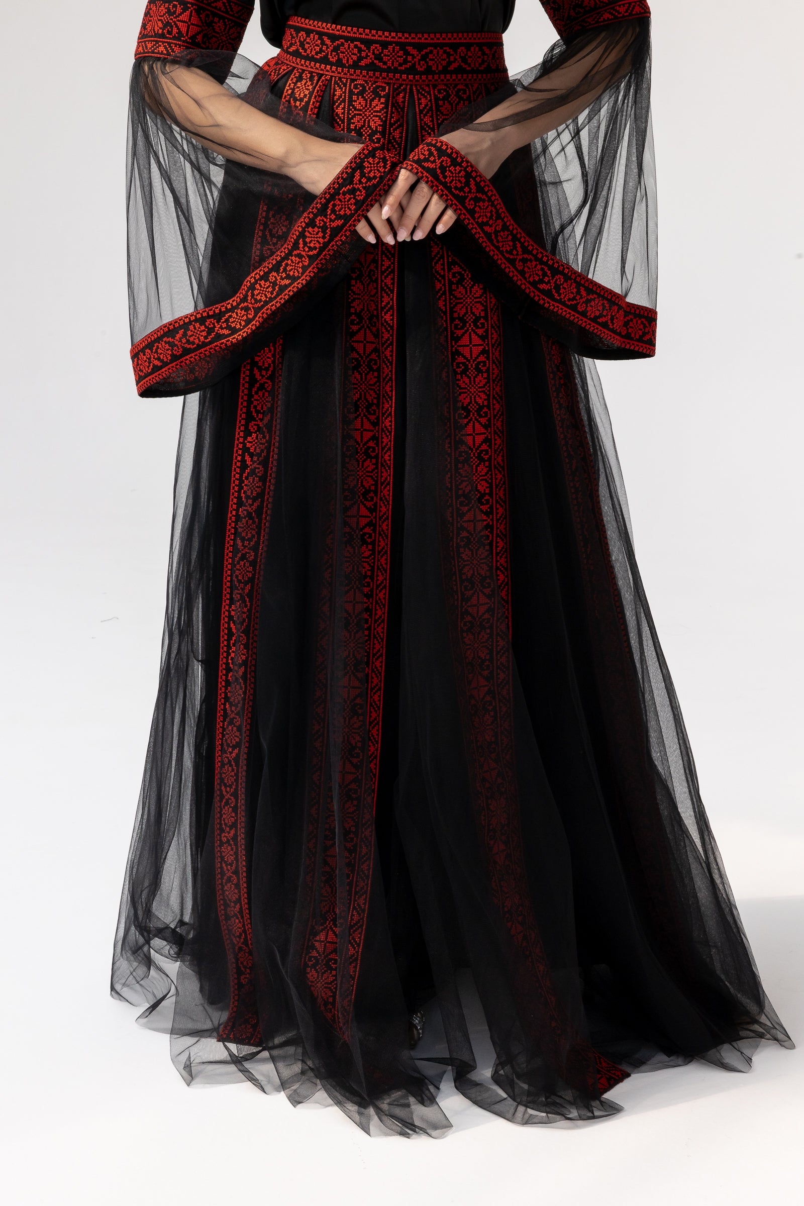 Black Embroidered Dress with Detachable Skirt