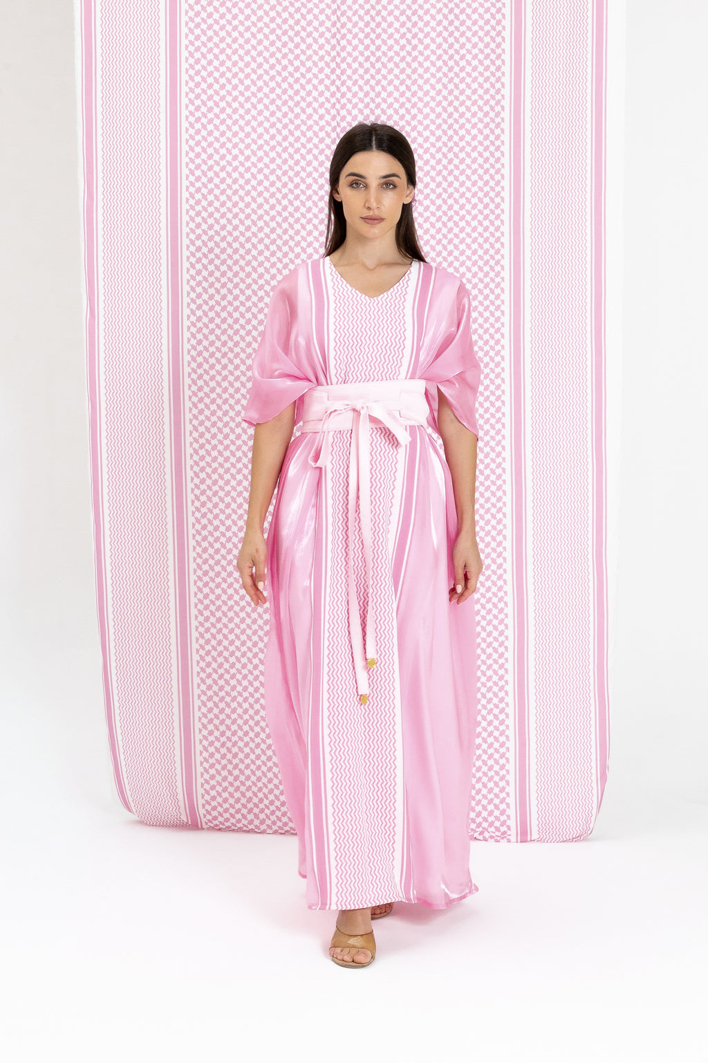 Pink Kaftan with Keffiyeh Print