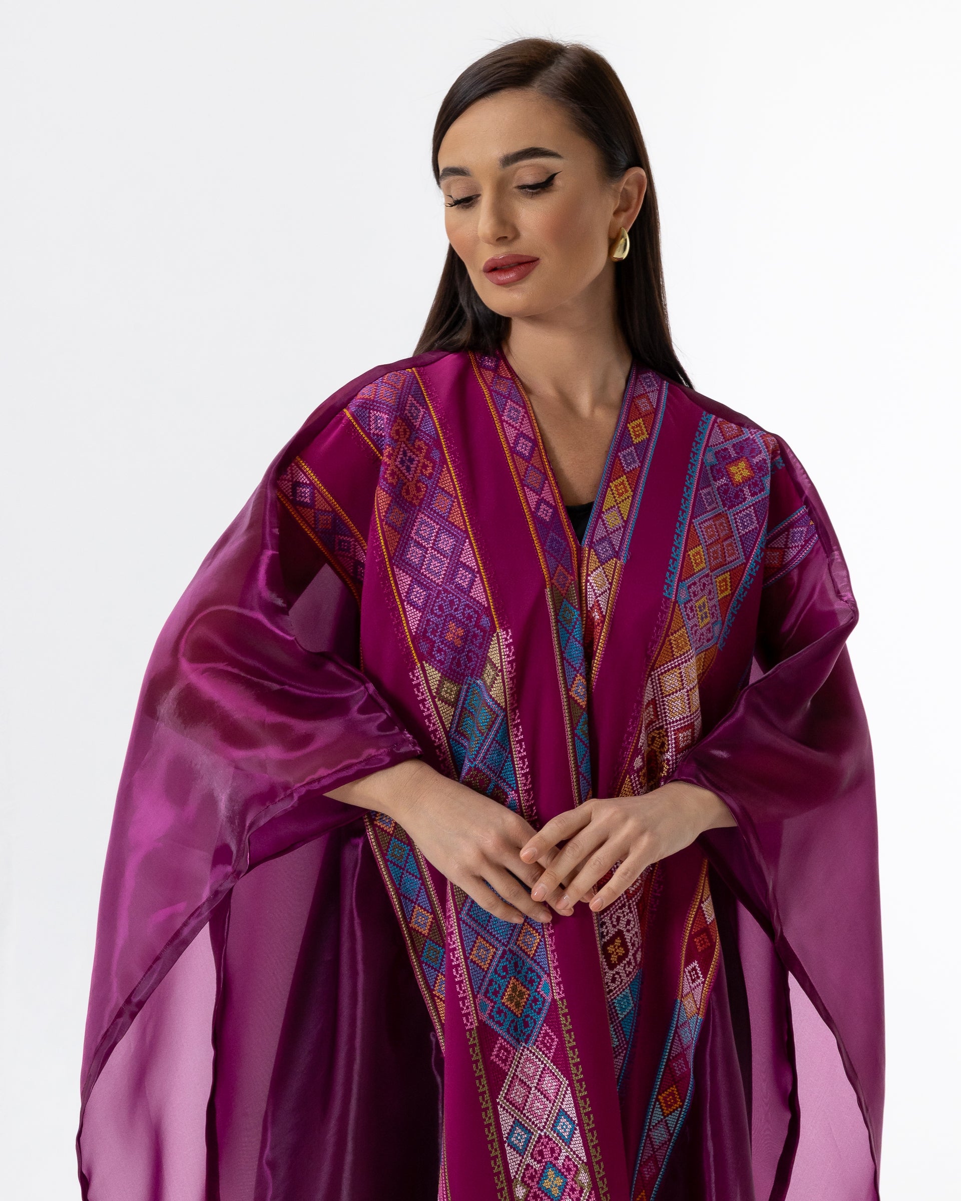 Plum Open Cape with Embroidery