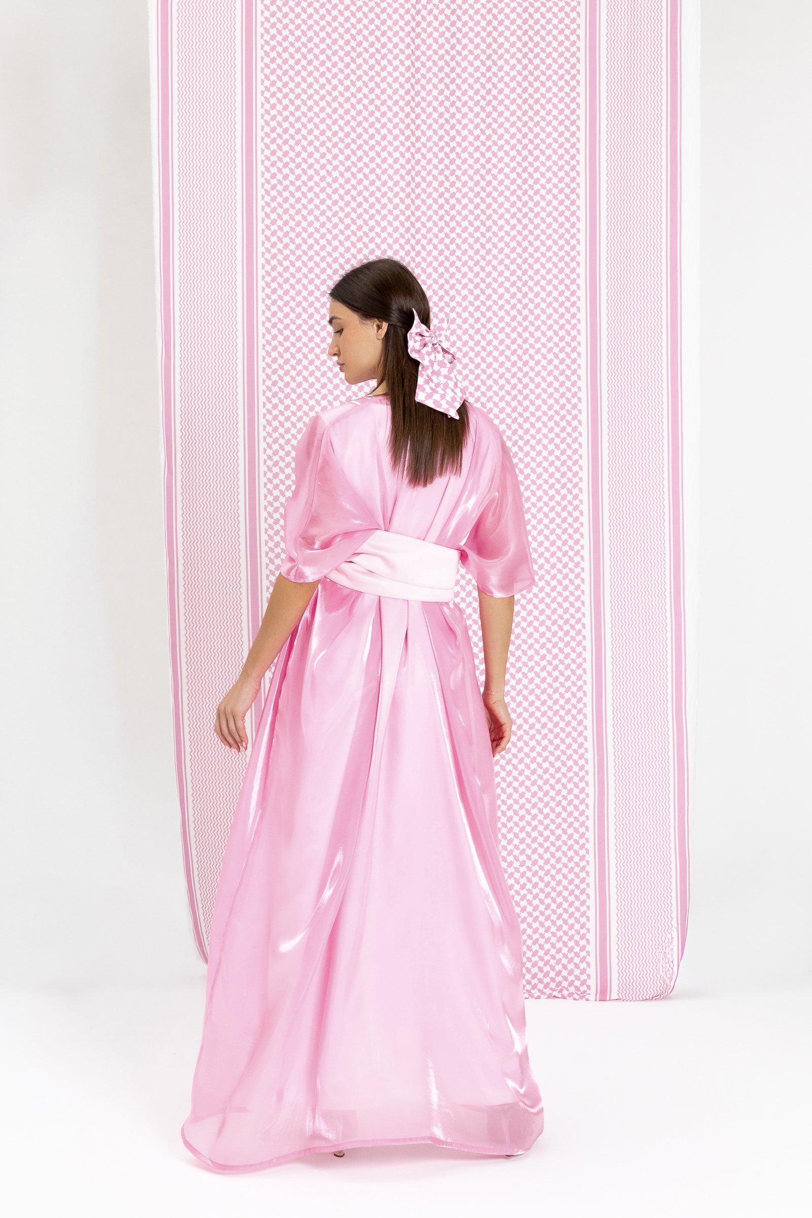 Pink Kaftan with Keffiyeh Print