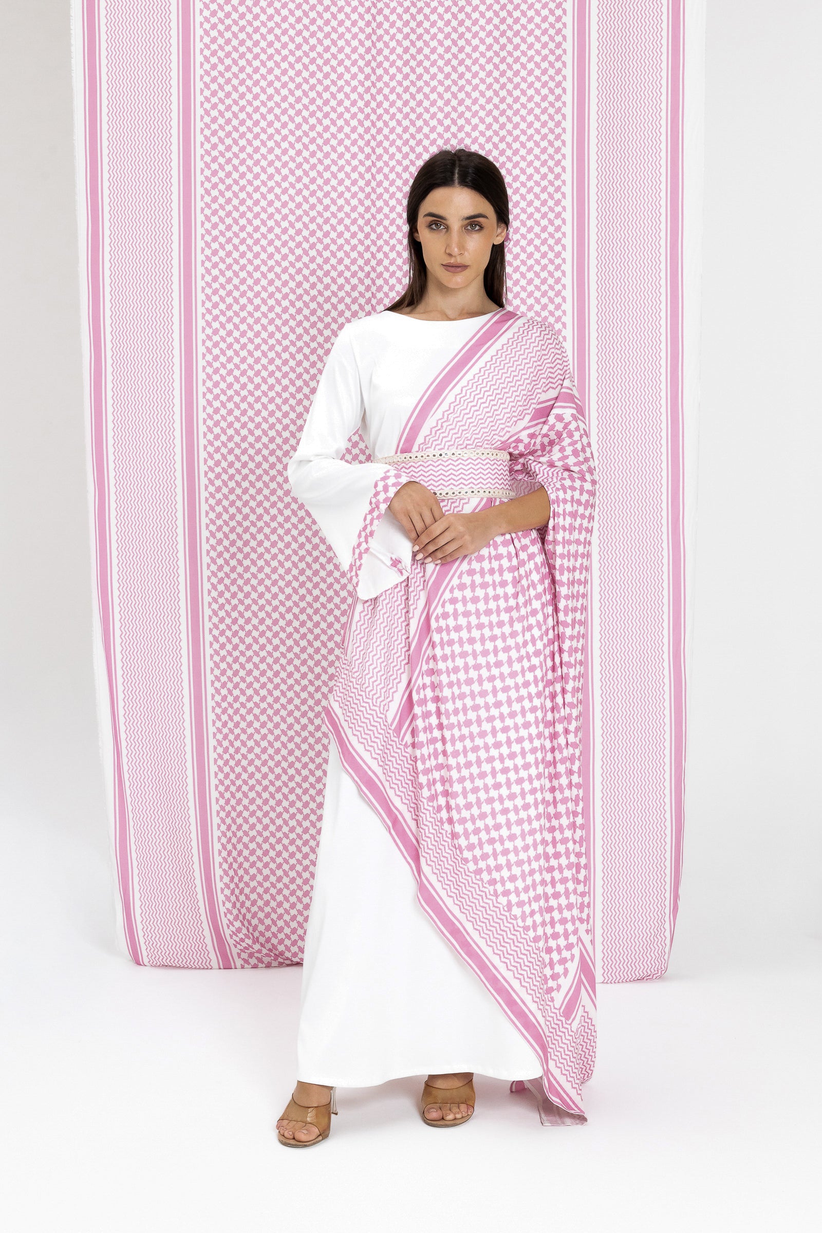 Pink Keffiyeh Layered Dress Set