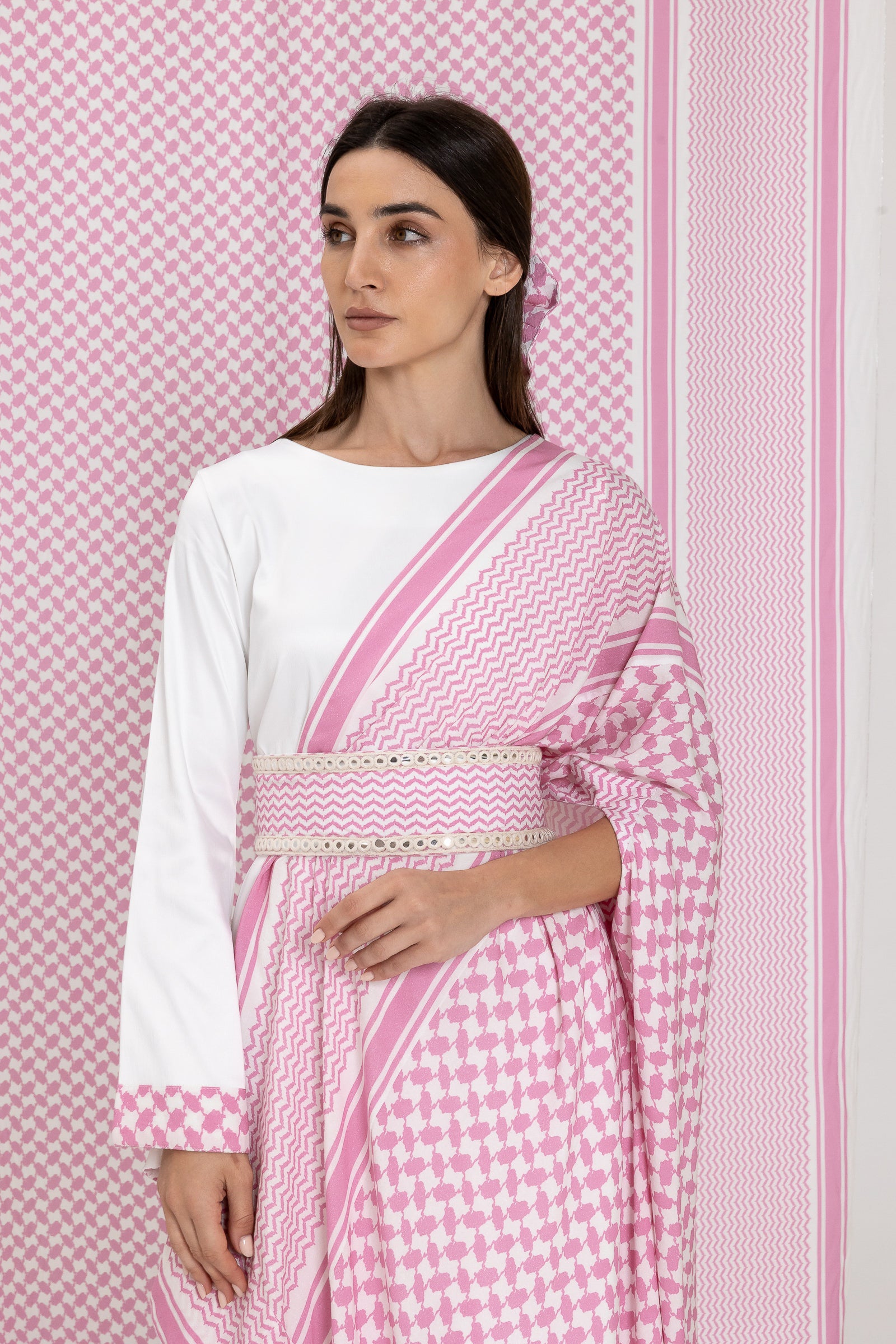 Pink Keffiyeh Layered Dress Set