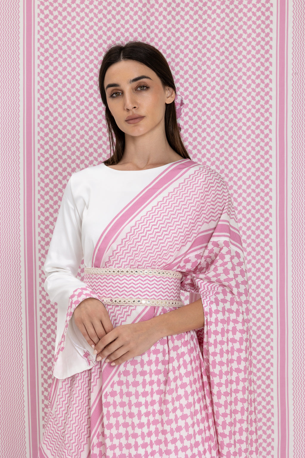 Pink Keffiyeh Layered Dress Set
