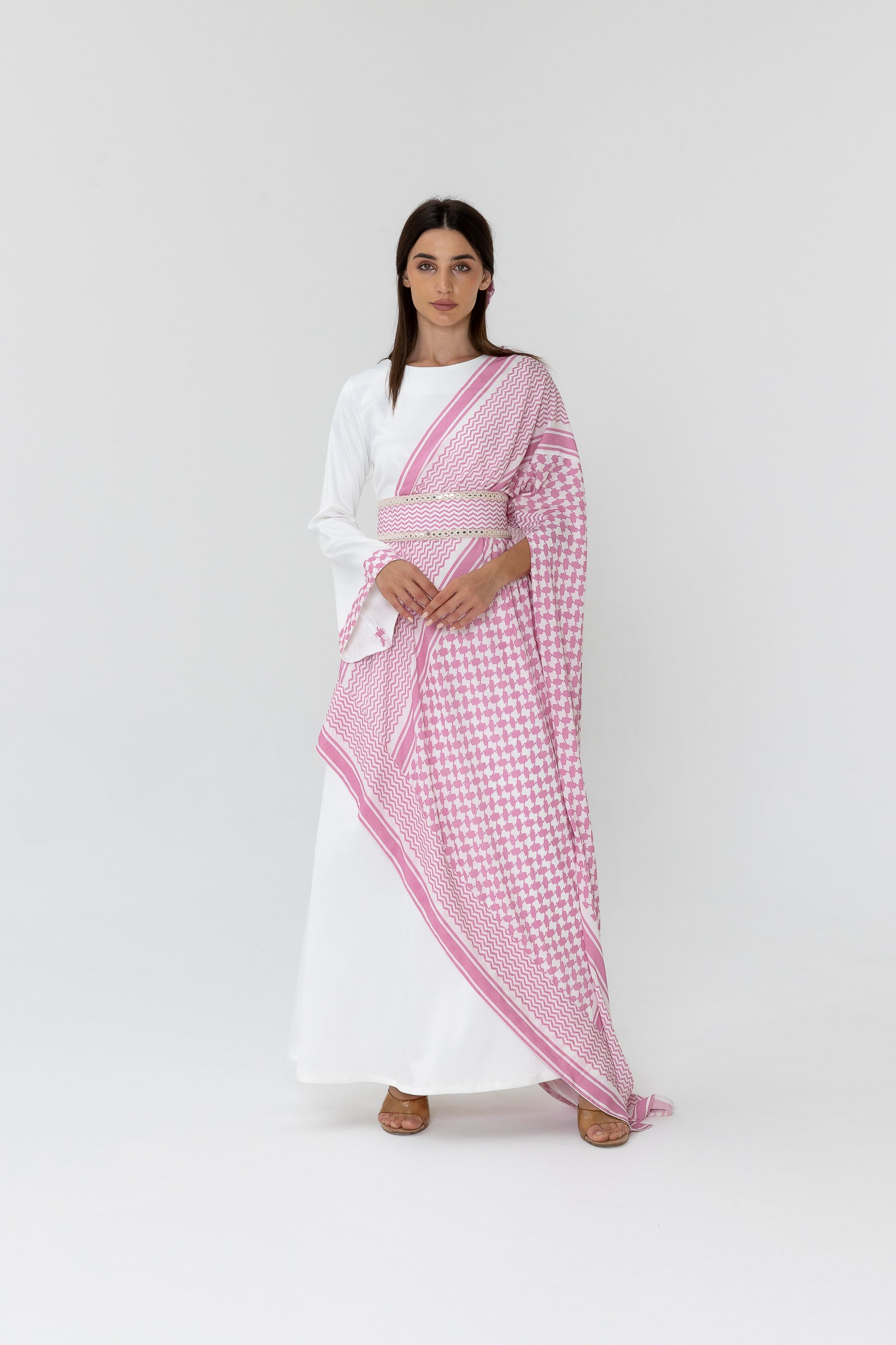 Pink Keffiyeh Layered Dress Set