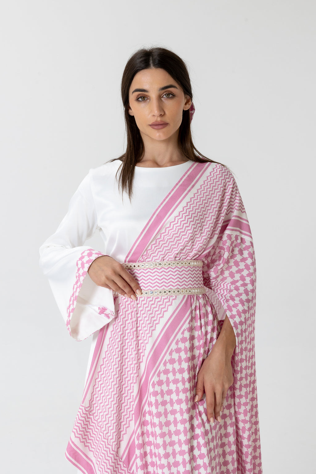 Pink Keffiyeh Layered Dress Set