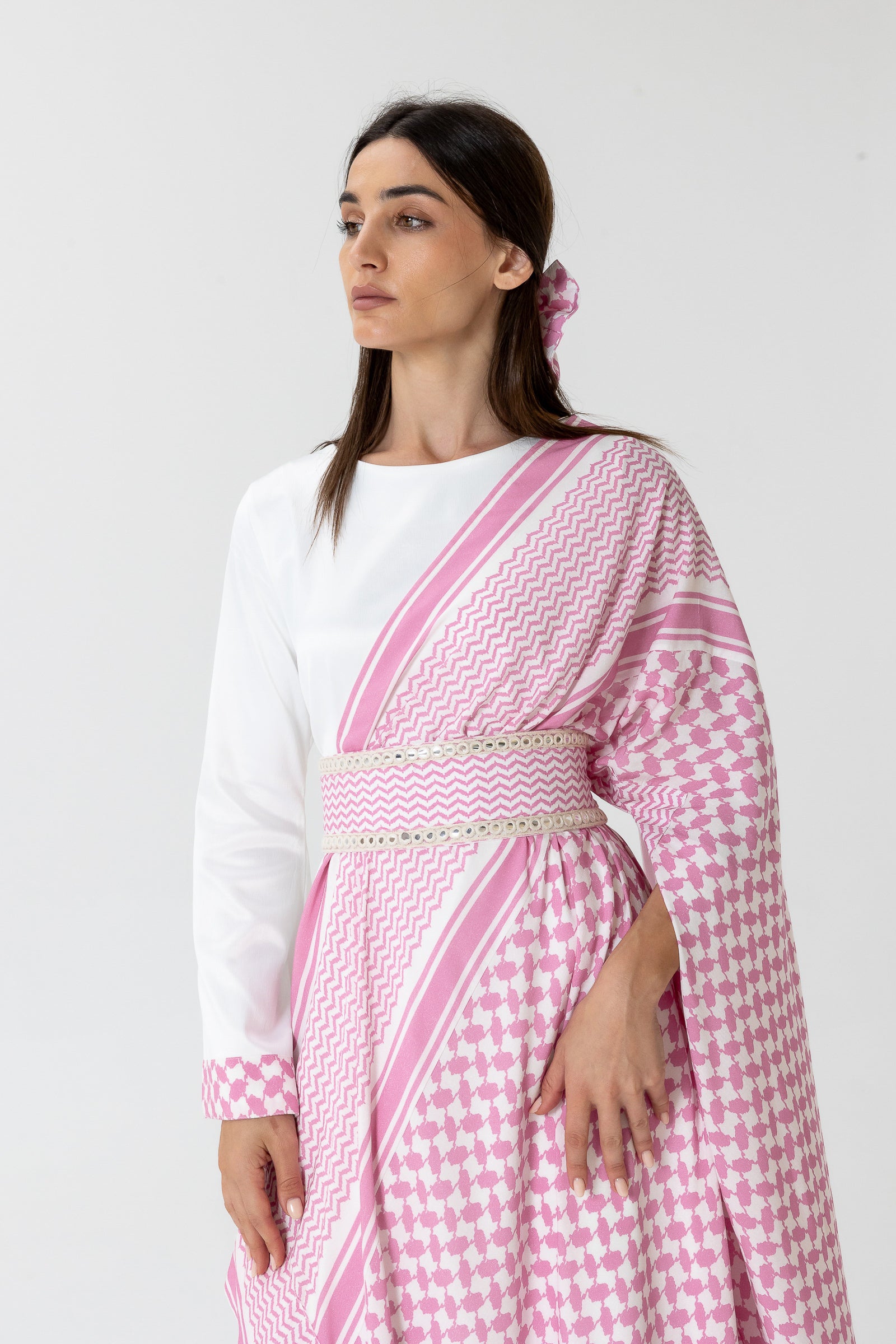 Pink Keffiyeh Layered Dress Set
