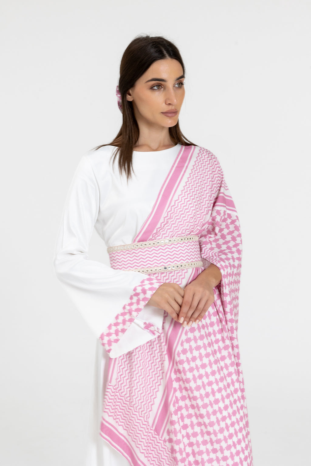 Pink Keffiyeh Layered Dress Set