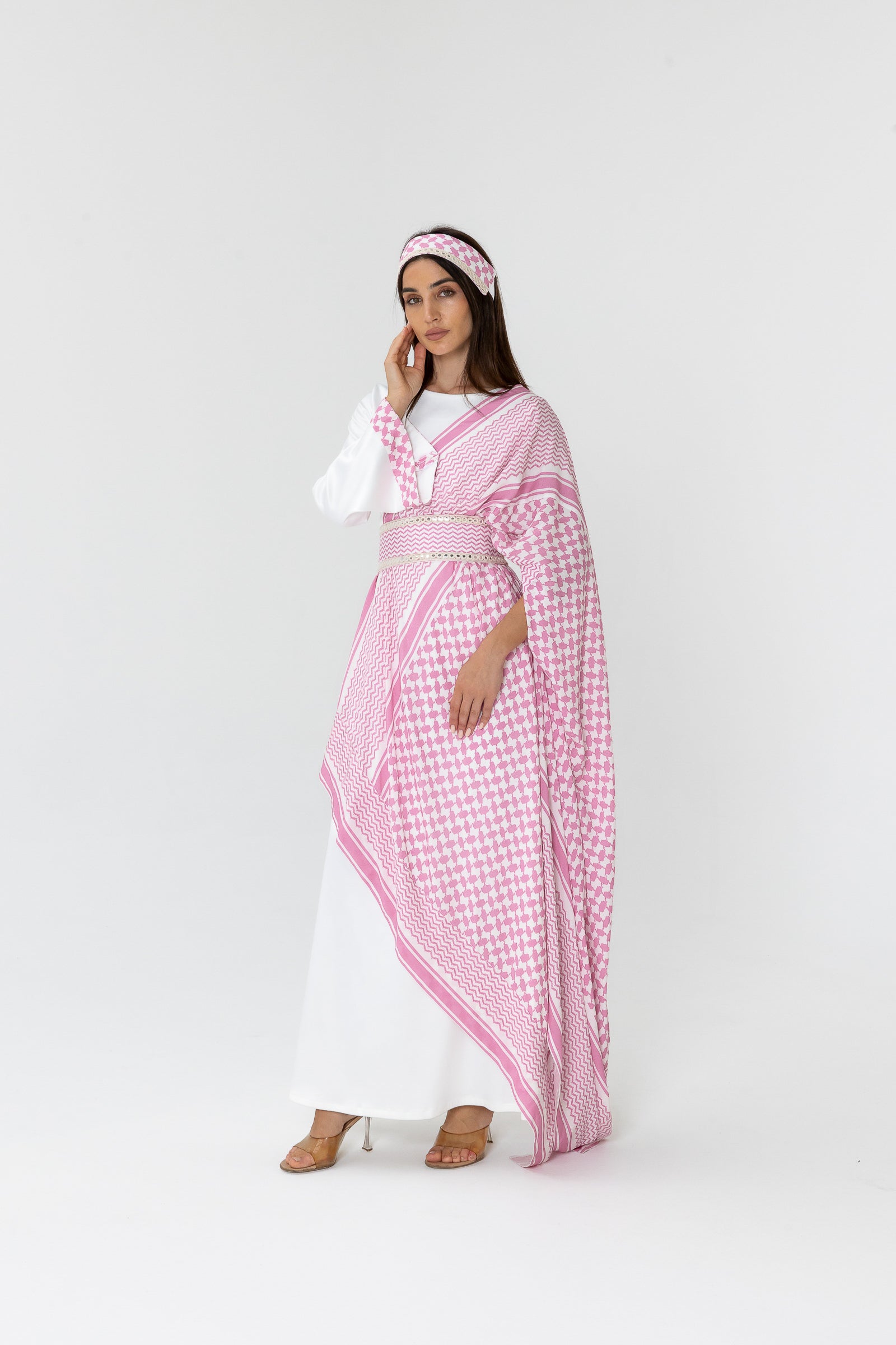 Pink Keffiyeh Layered Dress Set